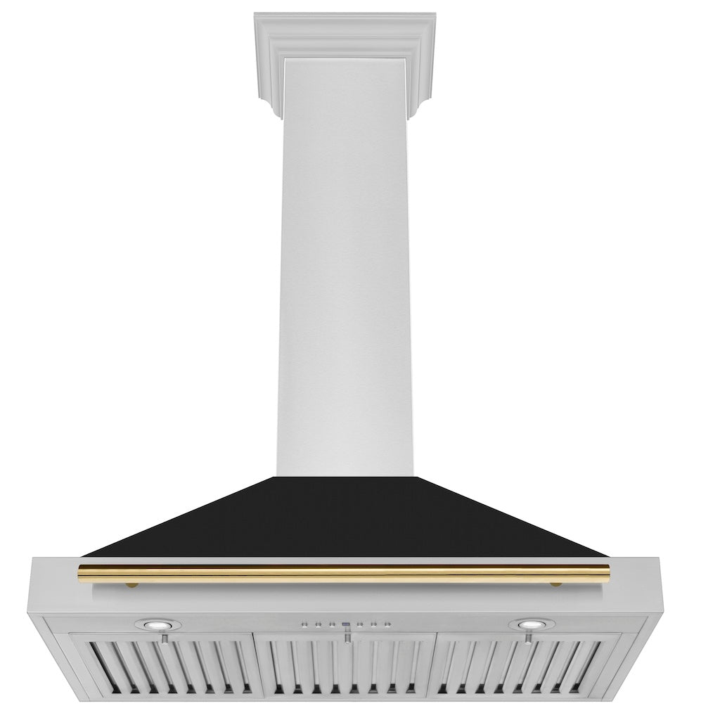 ZLINE KB4STZ BLM G Autograph Edition Convertible Stainless Steel Range Hood - Black Matte Shell with Polished Gold Handle | Professional Kitchen Ventilation for Modern Homes