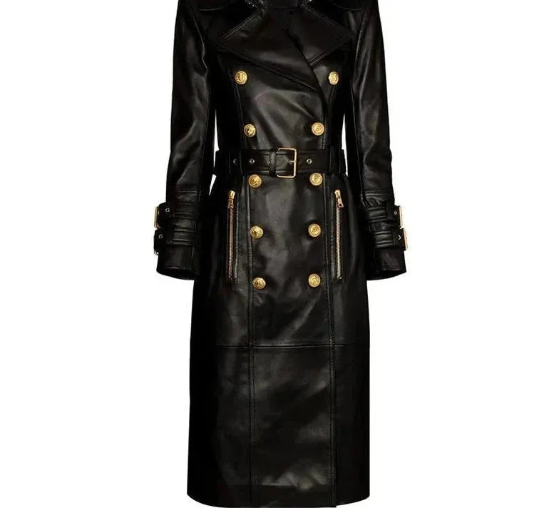 Double Breasted Leather Trench Coat for Women - Stylish Winter Outerwear for Office & Evening Events