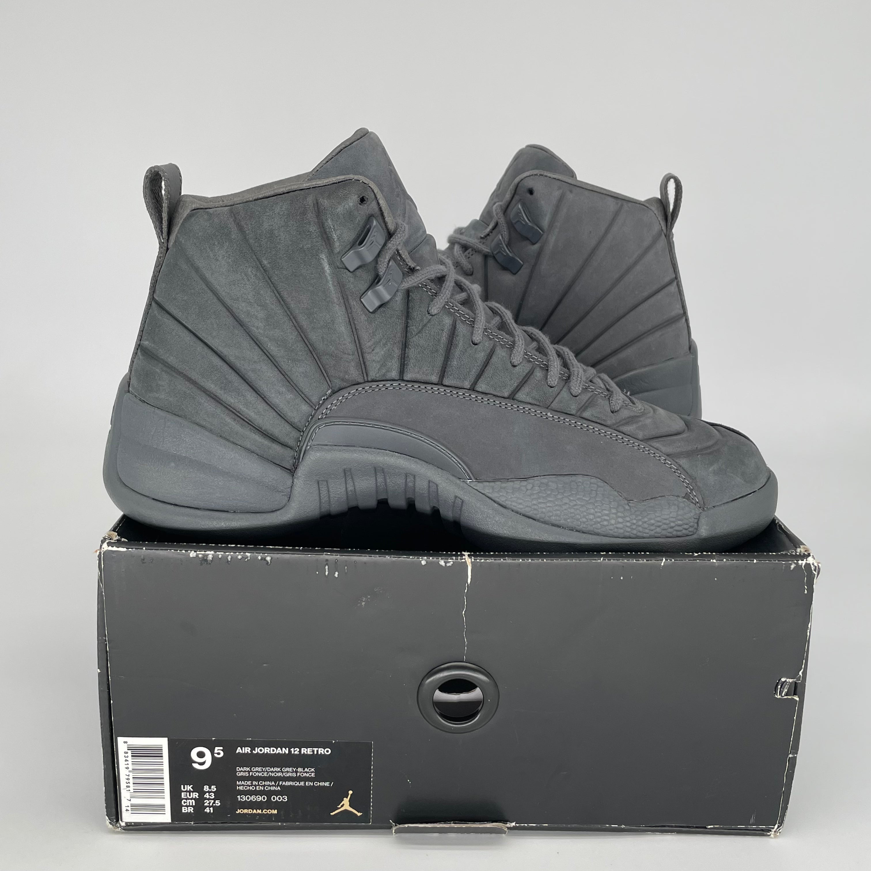 Original Air Jordan 12 PSNY Retro Basketball Shoes - Men's Size 9.5 (130690-003) Black/White - Perfect for Streetwear & Sneaker Collectors