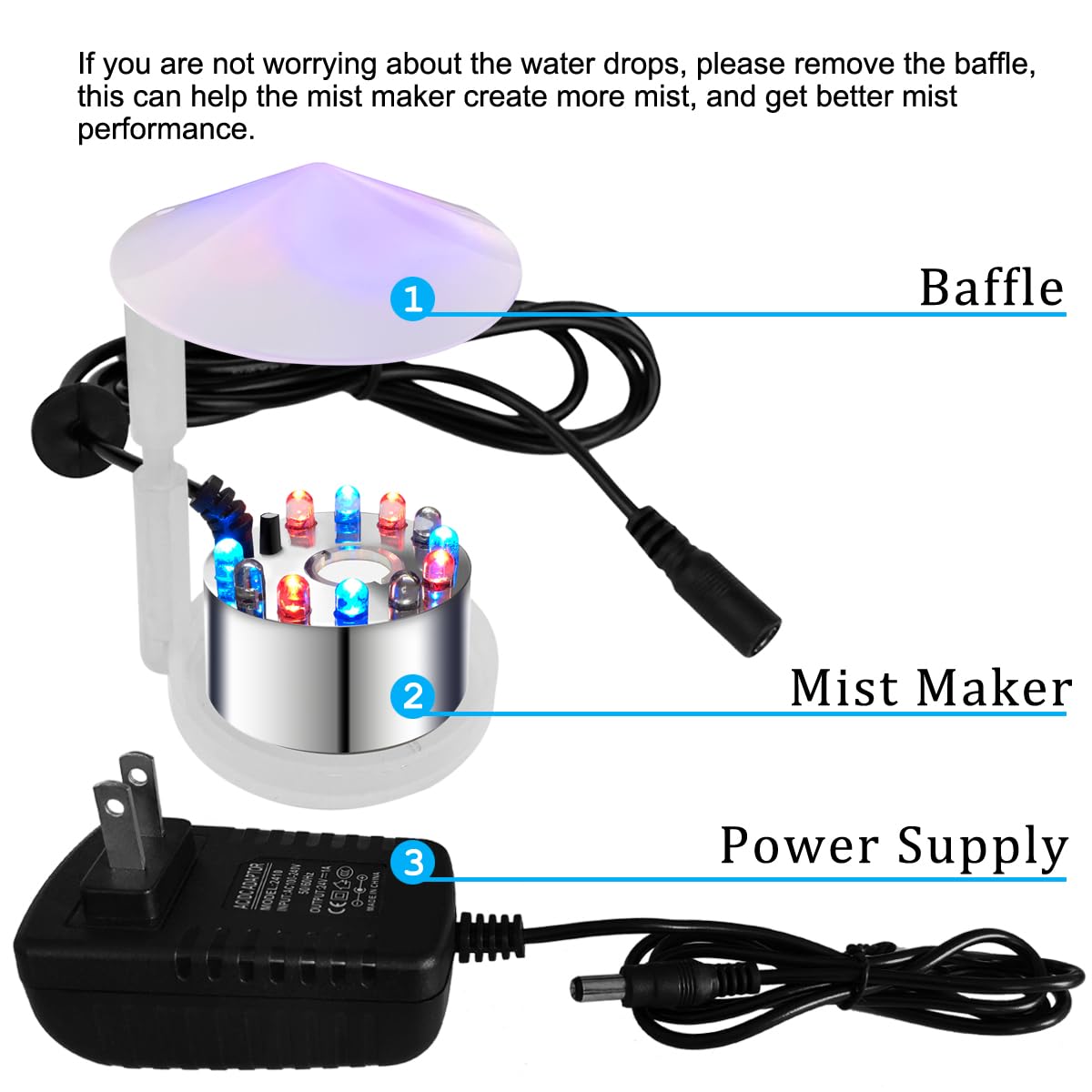PULACO 12 LED Mist Maker Fogger Water Fountain Pond Fog Machine Atomizer Humidifier for Indoor Decor, Halloween Party, Home Garden & Relaxation