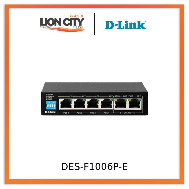 D-Link DES-1006P 6-Port Unmanaged PoE Switch with 4 PoE+ Ports - Ideal for Home Office, Small Business Network & IP Camera Setup