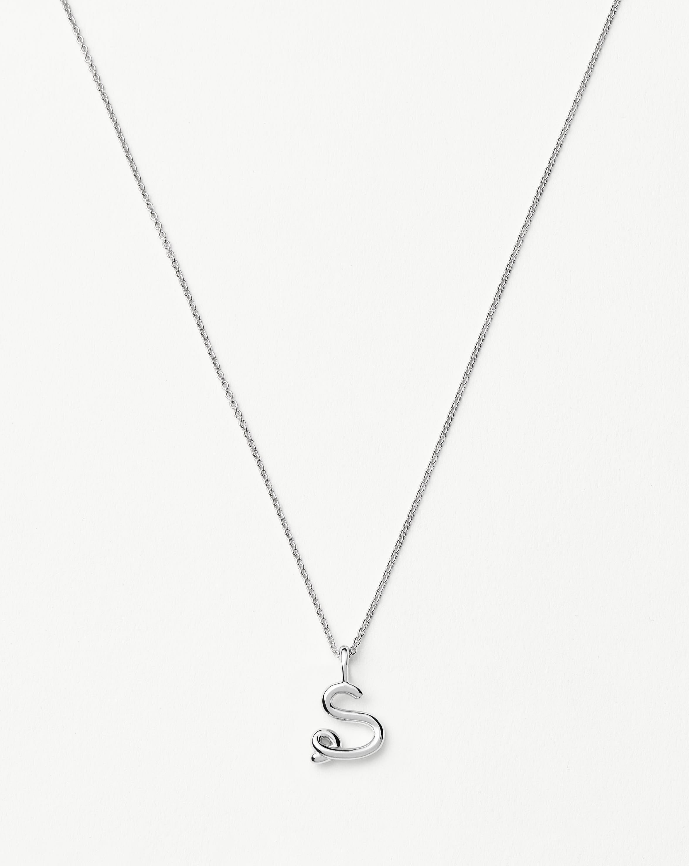 Sterling Silver Curly Molten Mini Initial Necklace for Women - Personalized A-Z Letter Pendant, Dainty Layering Jewelry for Everyday Wear & Gift Giving