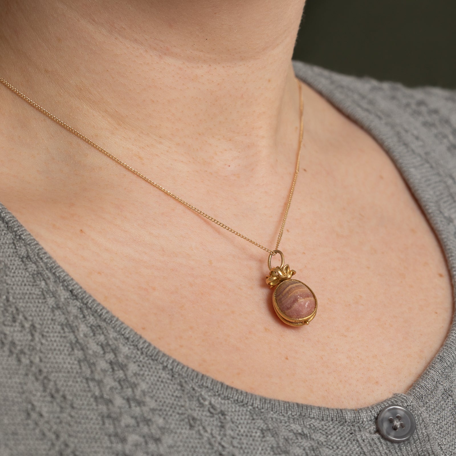 Cavelti Natural Rhodochrosite Egg Charm Pendant - 22.00 Carat Gemstone Jewelry for Healing, Meditation & Energy Work | Perfect for Crystal Collectors & Spiritual Gifts