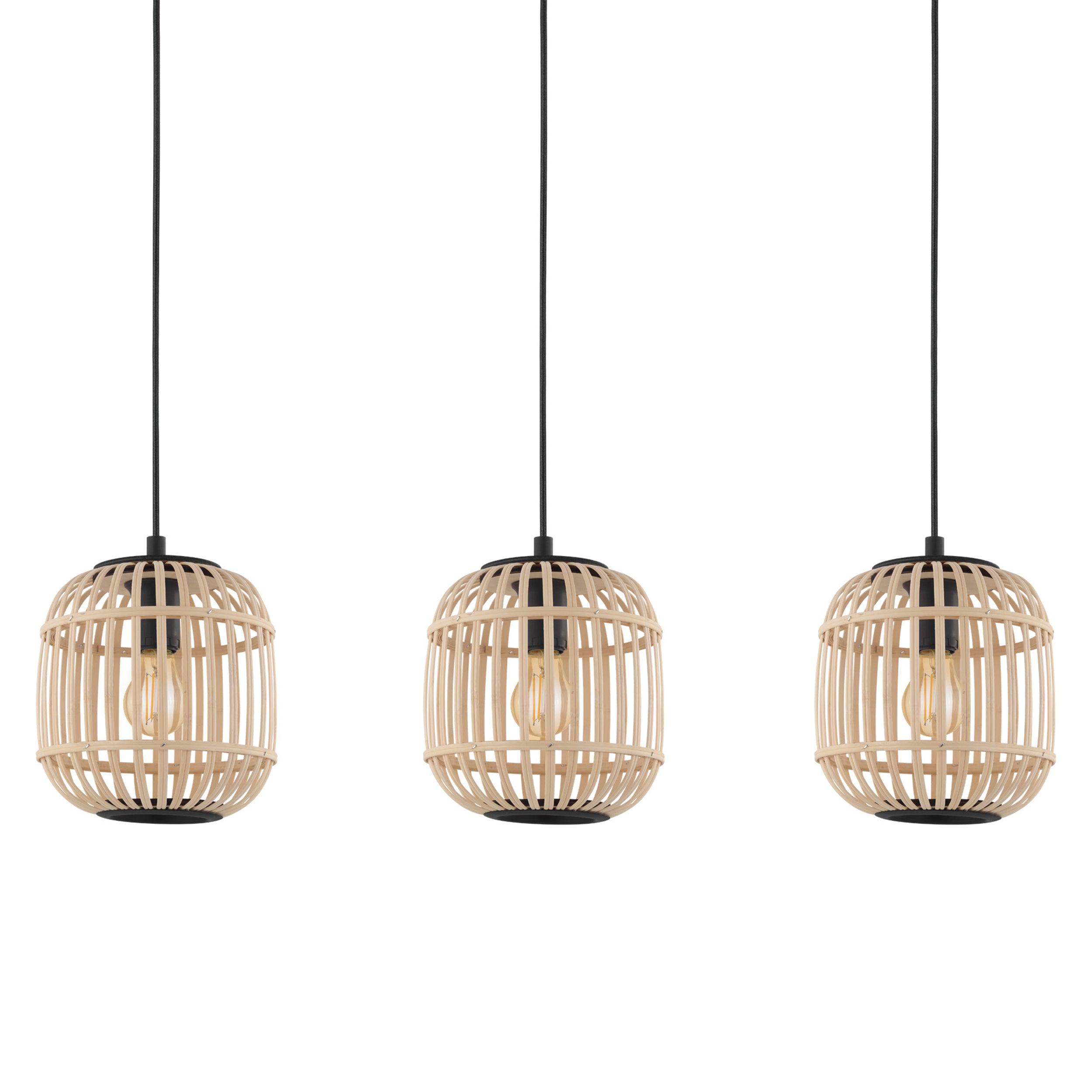 Eglo Bordesley 3-Light Bamboo Shaded Ceiling Pendant Light Fixture - Modern Farmhouse Kitchen Island Lighting, Dining Room Chandelier, Bar Lighting