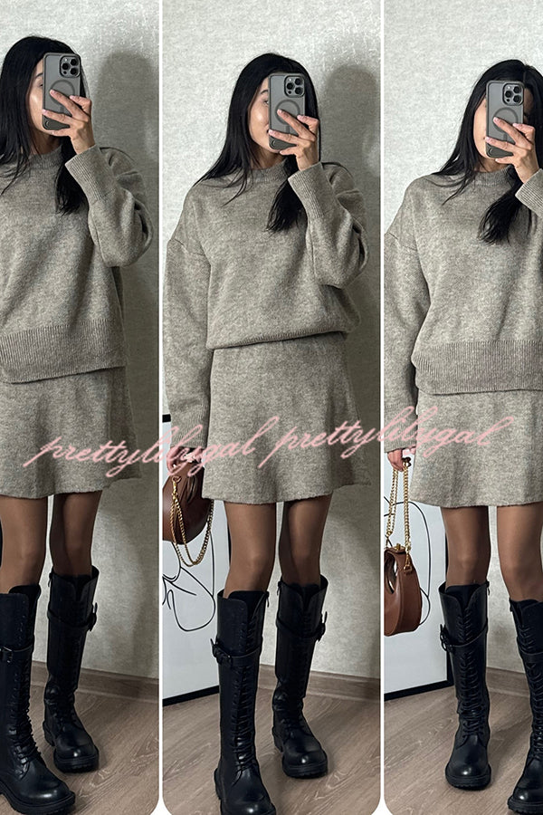 Stylish Solid Color Preppy Knit Top & Stretch Mini Skirt Set - Casual Outfit for Women | Perfect for School, Work & Weekend Outings