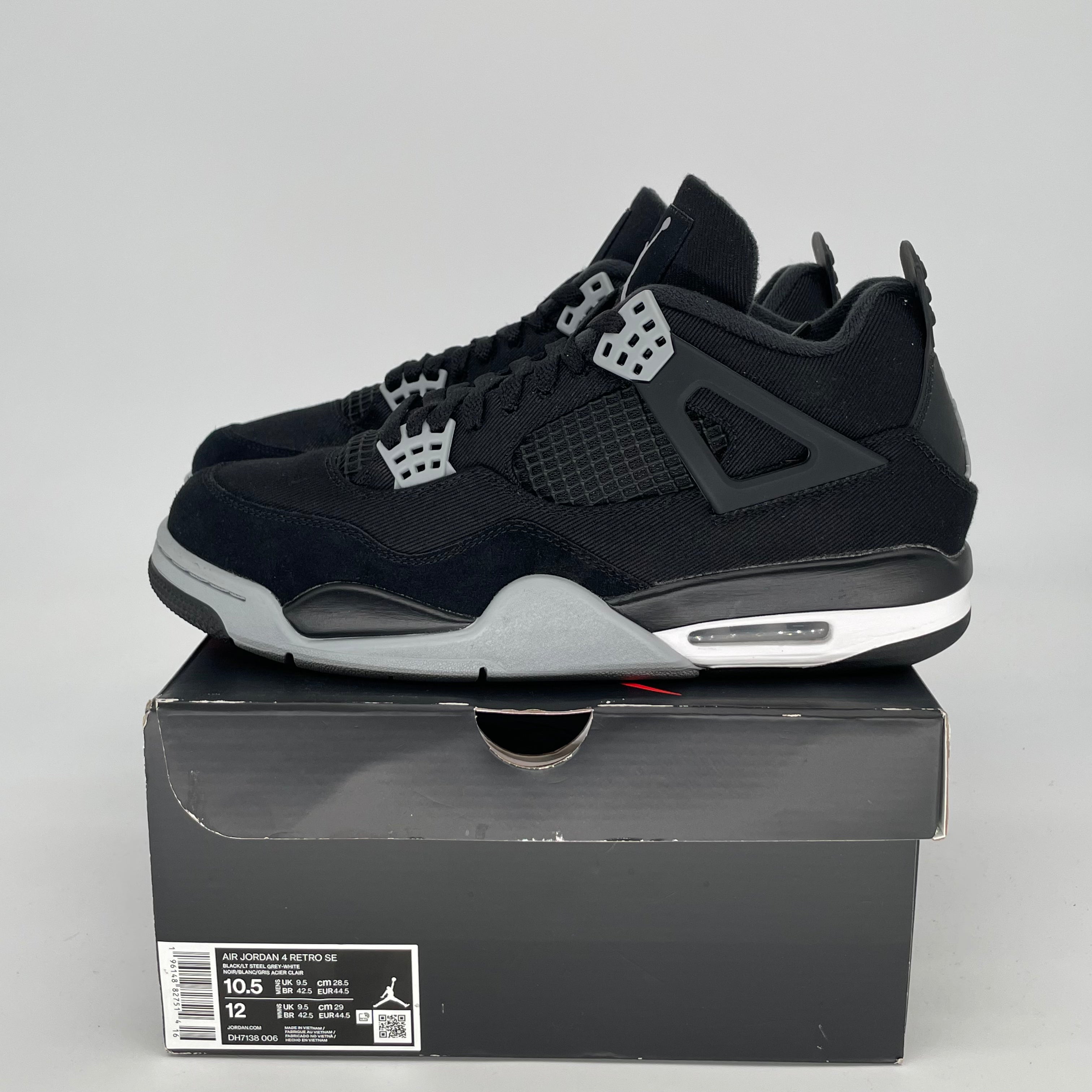 AIR JORDAN 4 Black Canvas Men's Sneakers - Size 10.5/12W (DH7138-006) - Retro Basketball Shoes for Streetwear & Casual Outfits