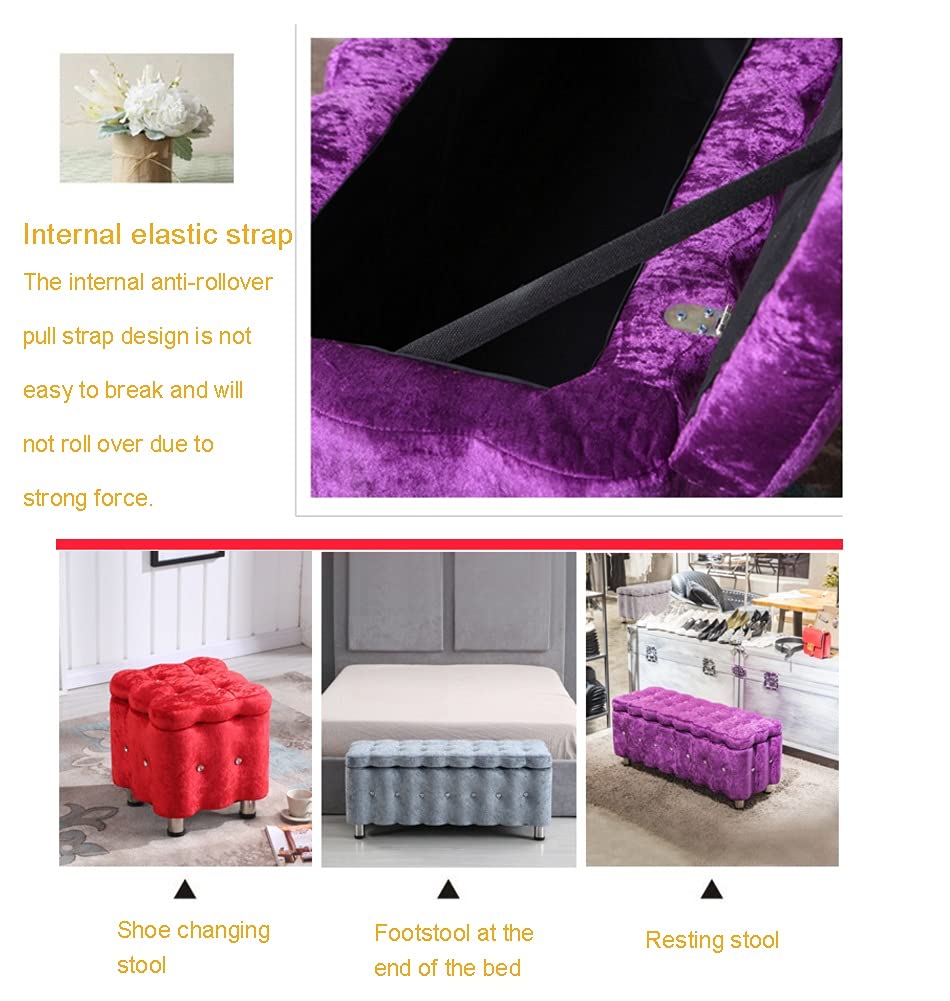 Purple Folding Storage Ottoman Bench - 40x40x40cm Multi-Functional Footrest Stool with Padded Seat for Living Room, Bedroom & Office Organization