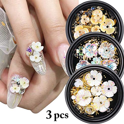 Anjetan 3D Flower Nail Rhinestones - Mixed Metal Nail Studs & Gems for Nail Art Decoration | DIY Creative Nail Charms for Manicure, Wedding, Party & Salon Use