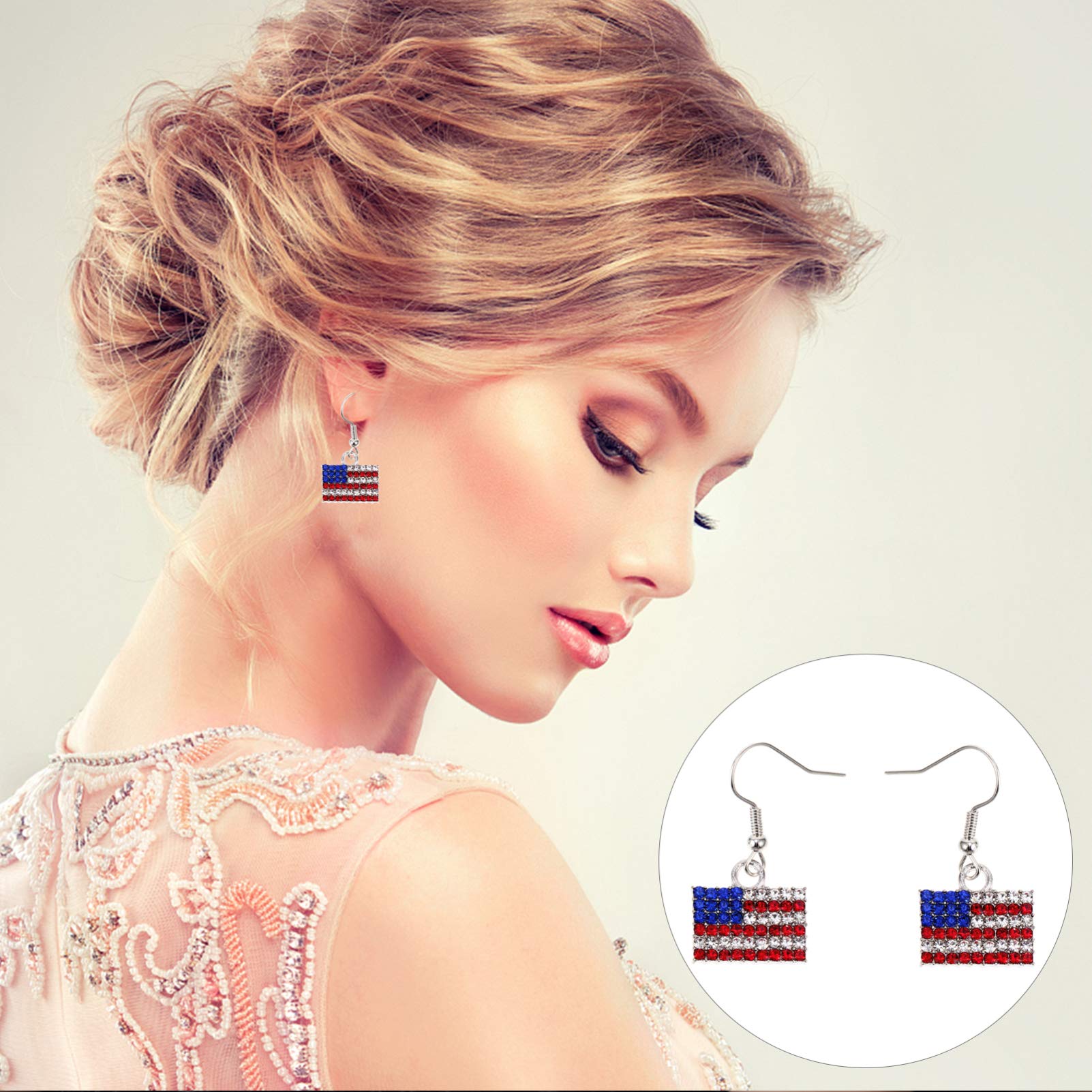 Bestoyard Women's Patriotic American Flag Dangle Earrings - 2 Pairs Rhinestone Diamond Hook Earrings for 4th of July, Independence Day & National Holidays | Perfect for Parties, Parades & Festive Celebrations
