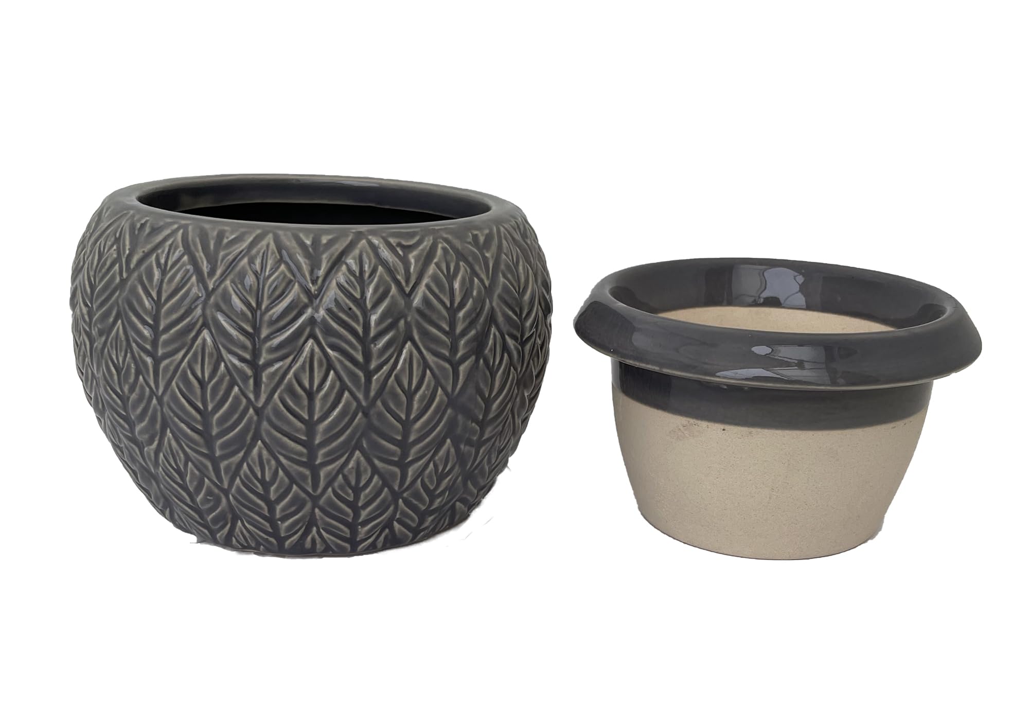 Hirt's Gardens Sherborn Self-Watering Glazed Ceramic Planter Pot - Titanium Finish - 5.25