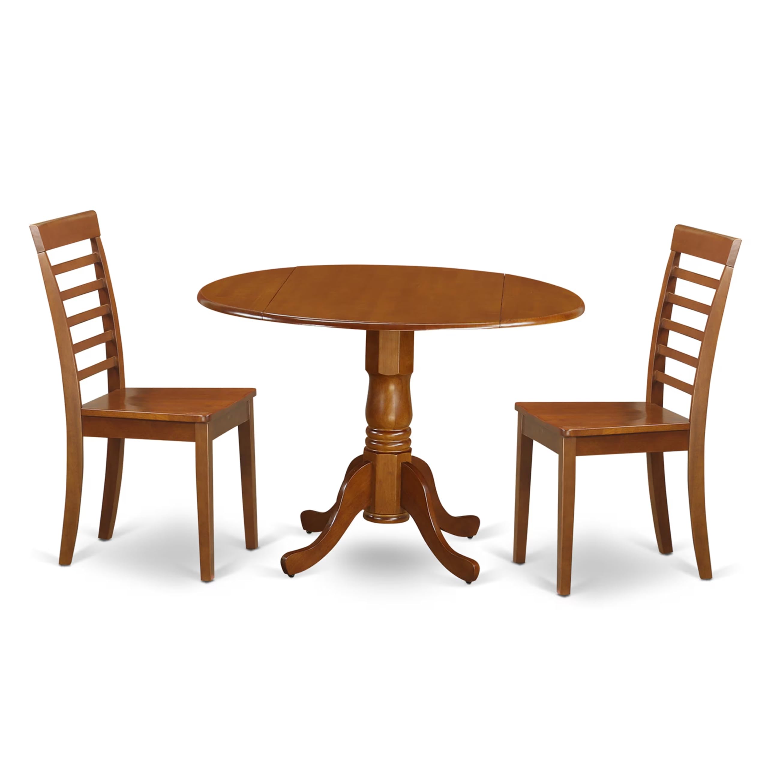 East West Furniture DLML3-SBR-W 3-Piece Round Drop Leaf Kitchen Table Set with 2 Chairs for Small Spaces, 42x42 Inch, Saddle Brown - Perfect for Apartments, Breakfast Nooks & Cozy Dining Areas