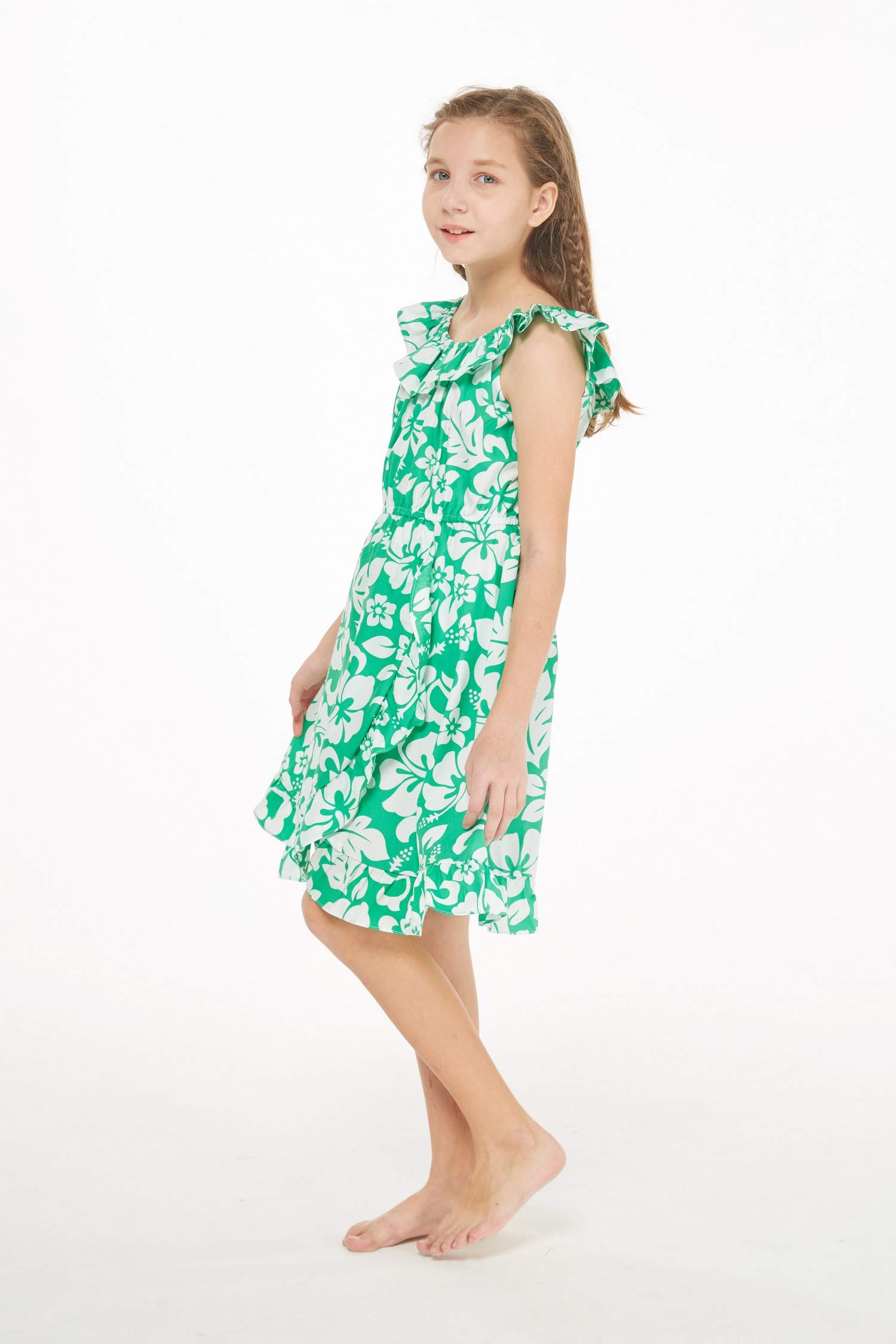 Hawaiian Luau Wrap Ruffle Dress for Girls - Classic Red Hibiscus Print - Perfect for Beach Parties, Summer Vacations & Tropical Themed Events