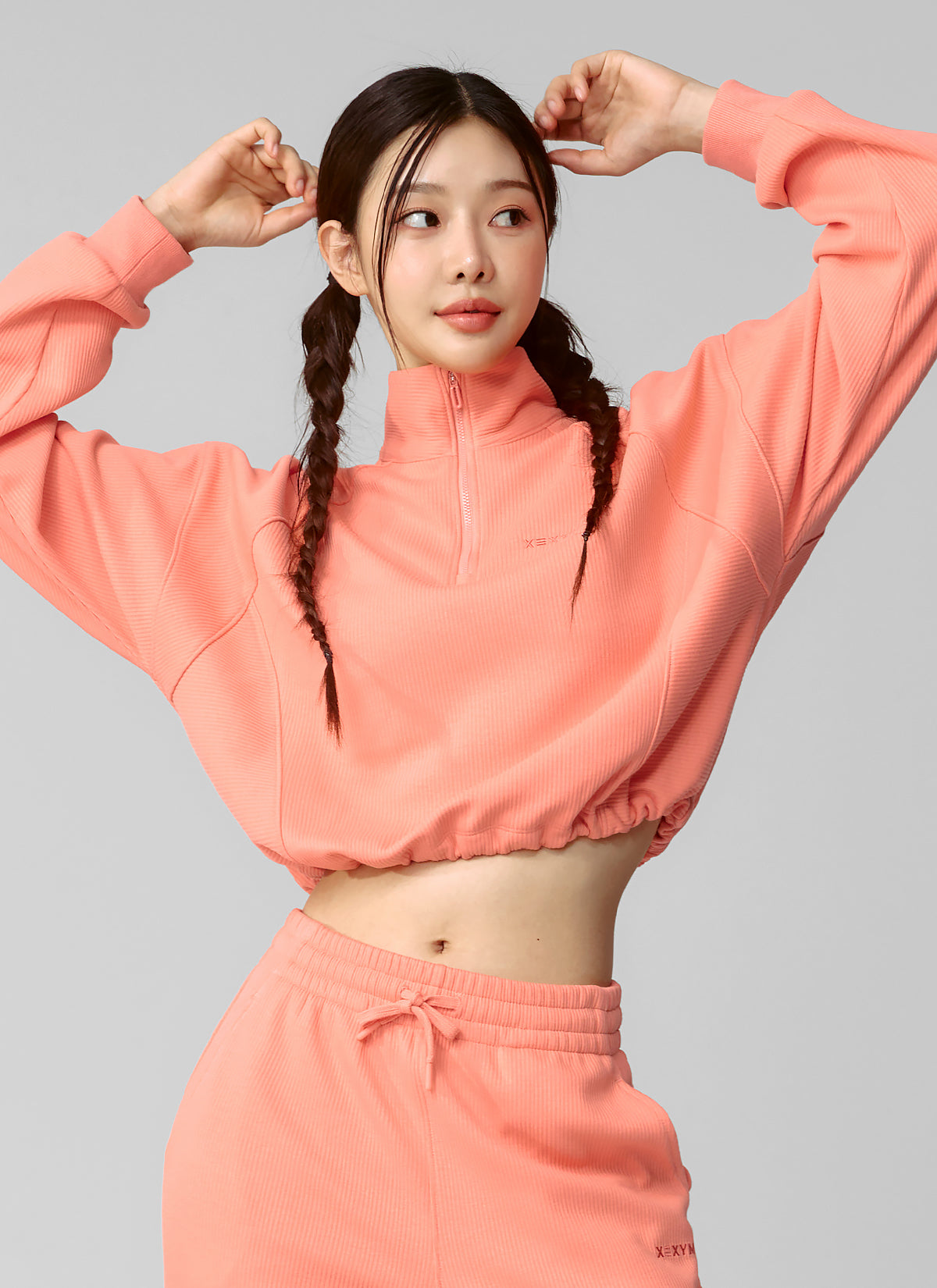 Peach Ribbed High Neck Half Zip Anorak Jacket - Stylish & Comfortable for Outdoor Activities, Hiking & Casual Wear
