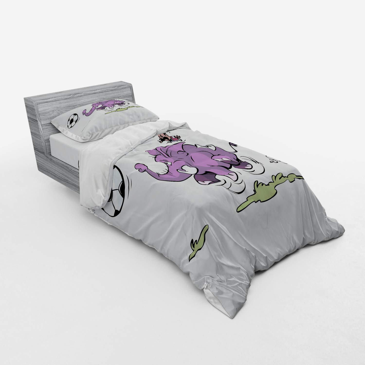 Ambesonne Animal Duvet Cover Set - Soccer Playing Mario Mustache Sports Theme Football Print Bedding - 3 Piece Twin Size Set with Sham & Fitted Sheet in Purple & White - Perfect for Kids' Rooms, Teen Bedrooms & Sports-Themed Decor
