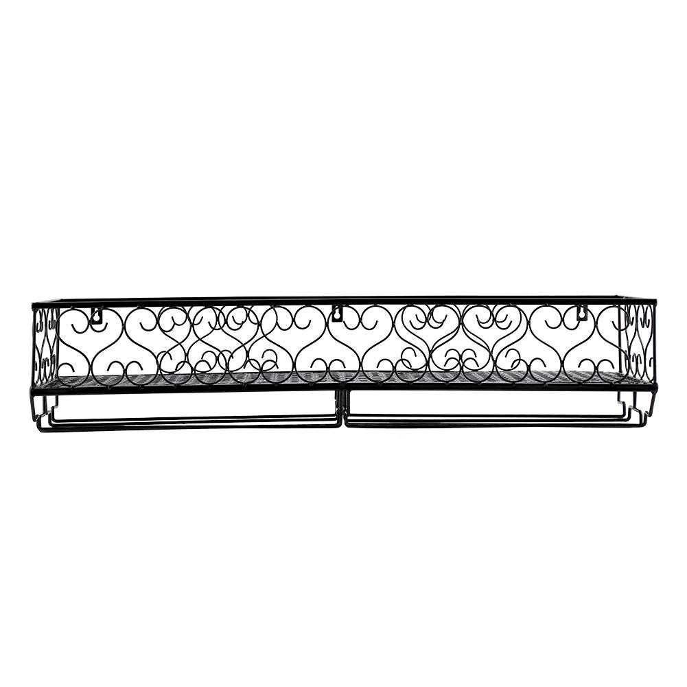Premium Wall Mount Metal Wine Rack - Holds 12 Bottles & Champagne Glasses with Shelf - Space Saving Bar Storage Solution for Kitchen, Dining Room or Wine Cellar (Black)