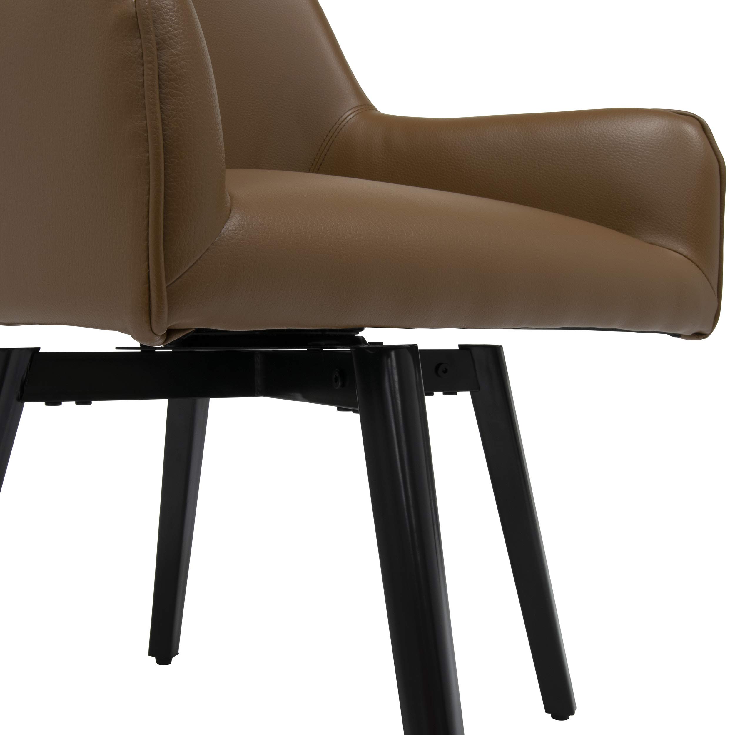 Studio Designs Home Spire Luxe Swivel Accent Chair with Arms - Modern Leather Guest/Dining/Office Chair in Black/Caramel Brown - Perfect for Living Room, Study, or Conference Room Decor