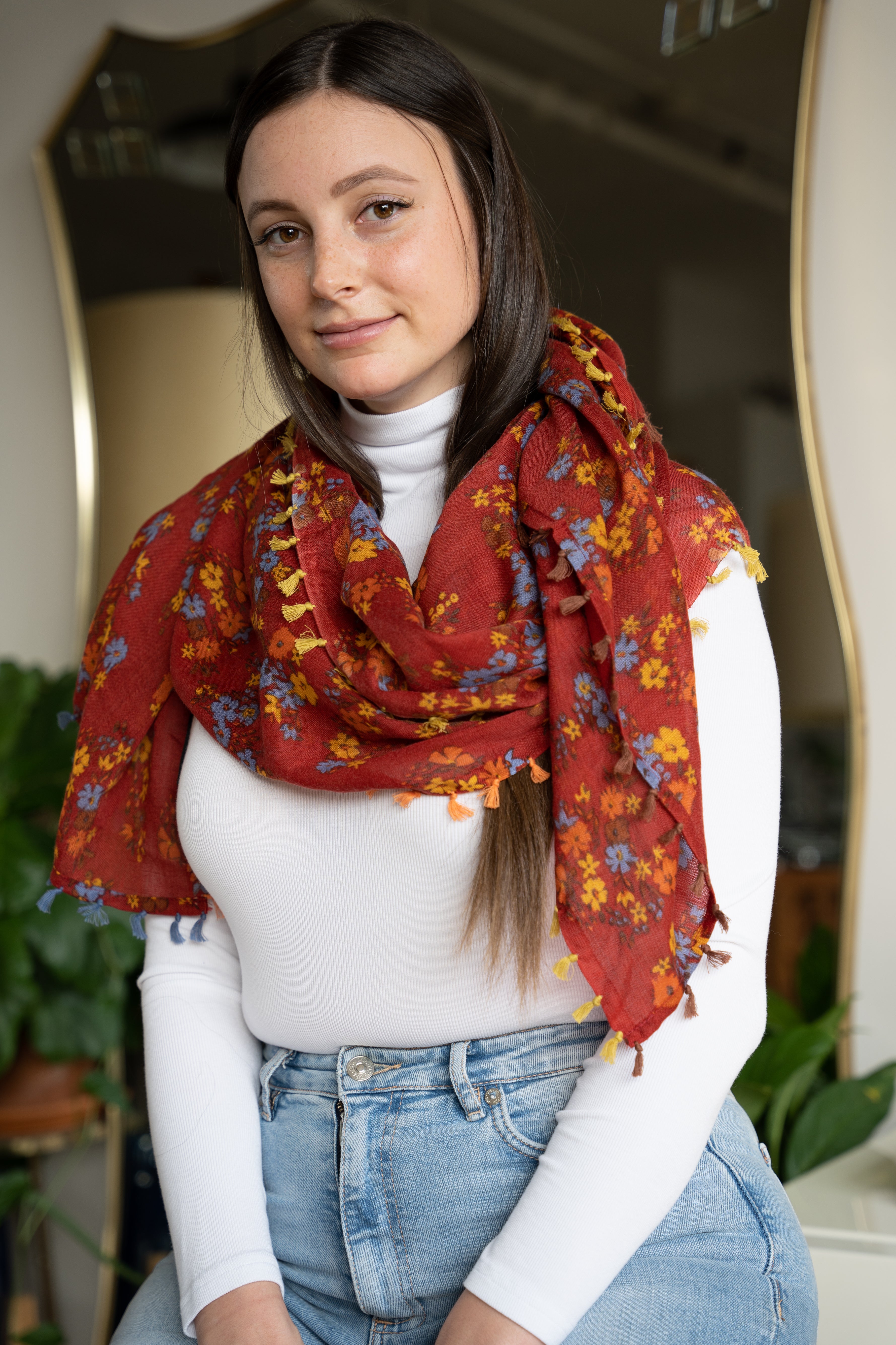 Atalia Multi Floral Scarf - Lightweight Fashion Shawl for Women - Perfect for Spring Outfits, Beach Cover-ups & Evening Events
