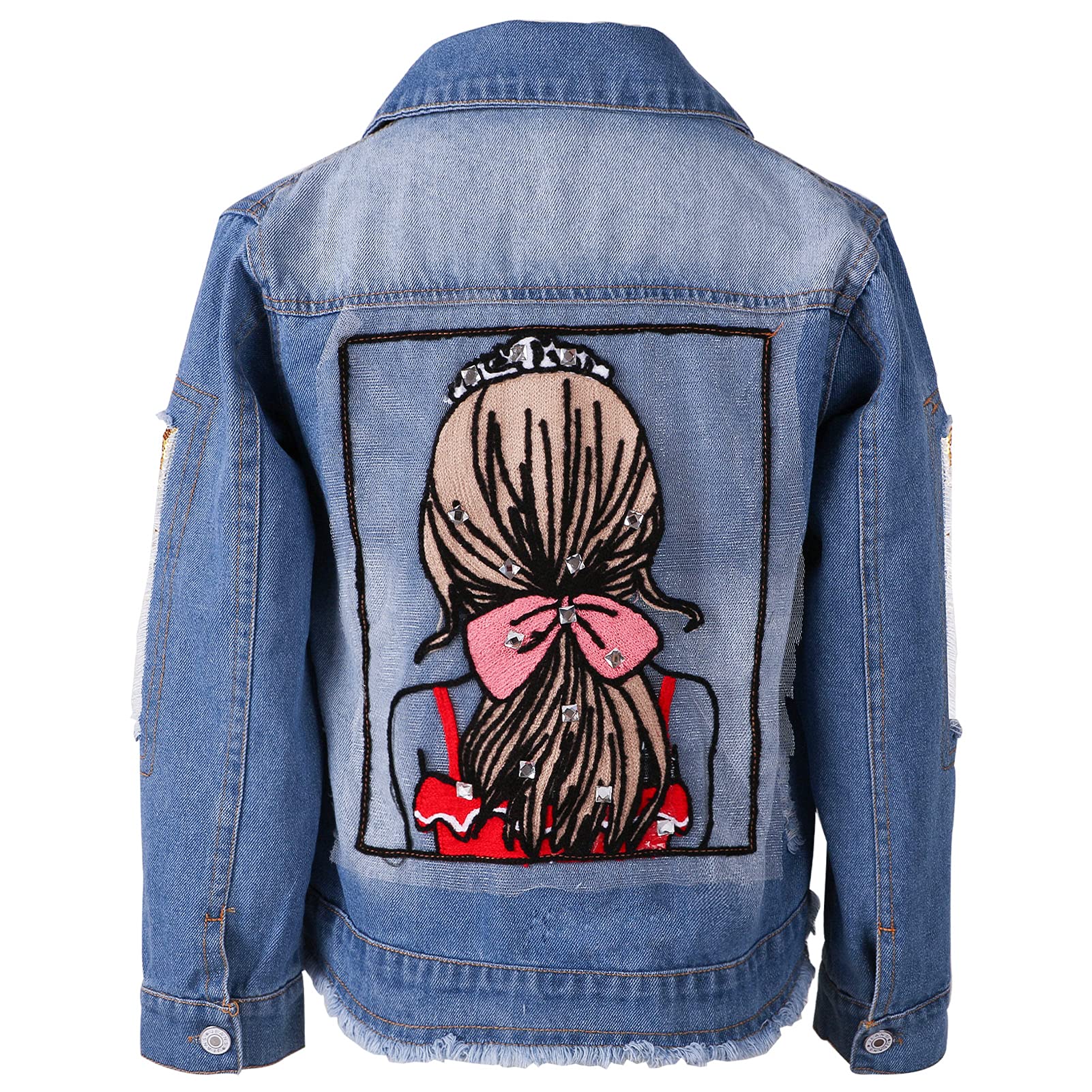L SERVER Girls Denim Jacket - Embroidered Jean Jacket for Kids & Girls | Stylish Outwear for School, Playdates & Outdoor Adventures