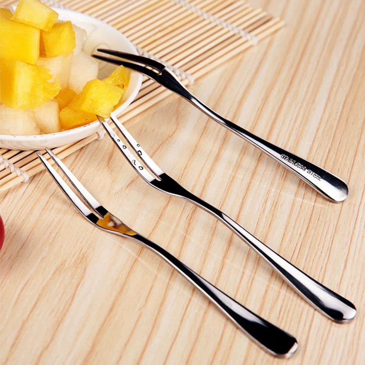 Stainless Steel Fruit Forks Set of 10 - Portable Dessert Forks for Fruit, Cake, Cheese - Perfect for Restaurants, Cafeterias, Home Parties & Picnics