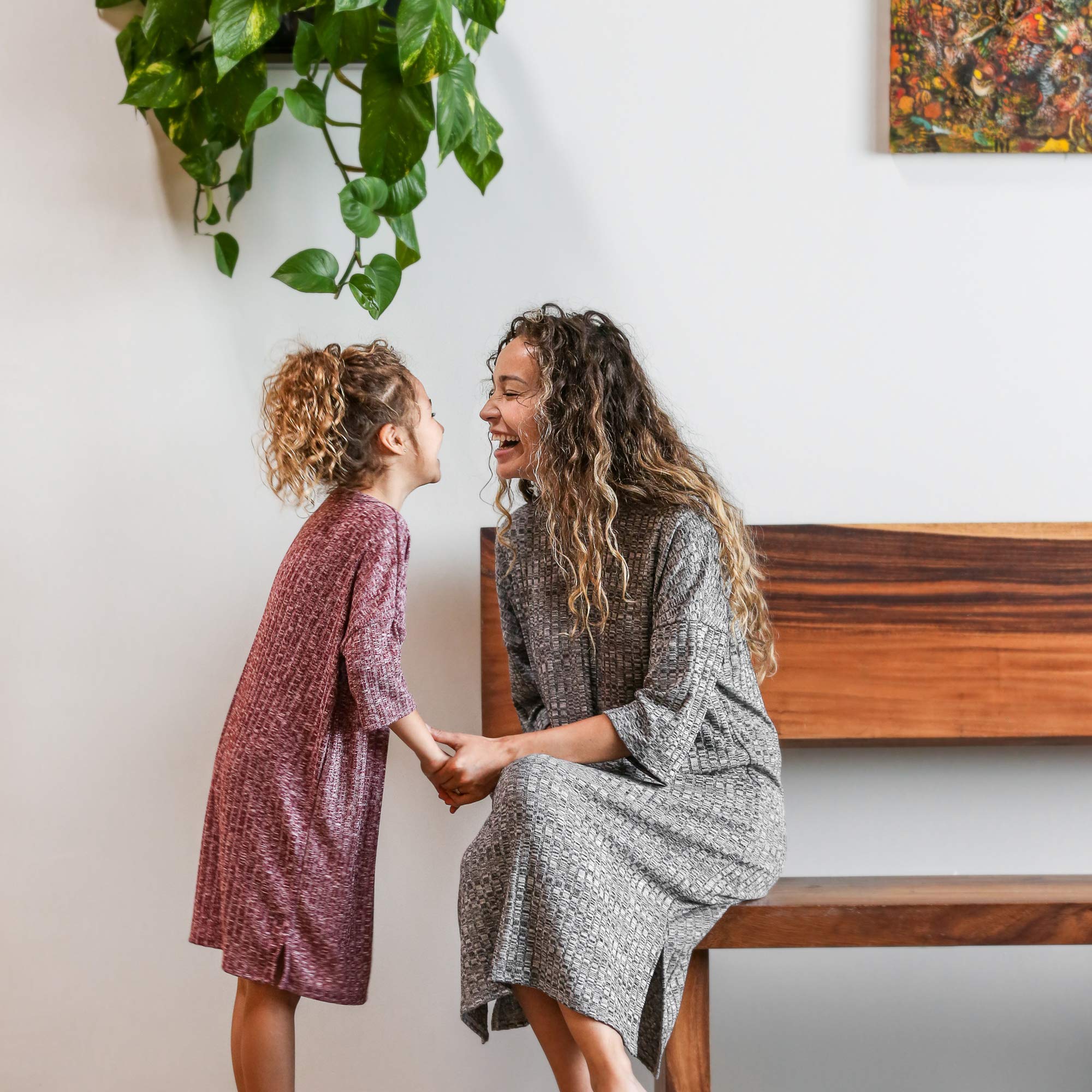 USA Made Women's 3/4 Sleeve Loungewear Dress - Mommy & Me Matching Outfits - Lightweight Cotton Dress for Women and Kids - Perfect for Family Photos, Casual Outings & Cozy Home Wear