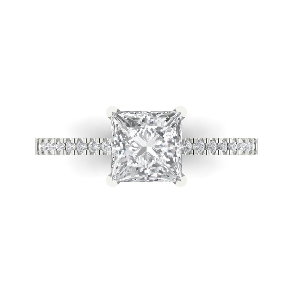 1.66 ct Princess Cut Moissanite Engagement Ring for Women - 14k White Gold Solitaire Bridal Ring - Anniversary & Wedding Jewelry Gift - Perfect for Proposals, Engagements & Special Occasions