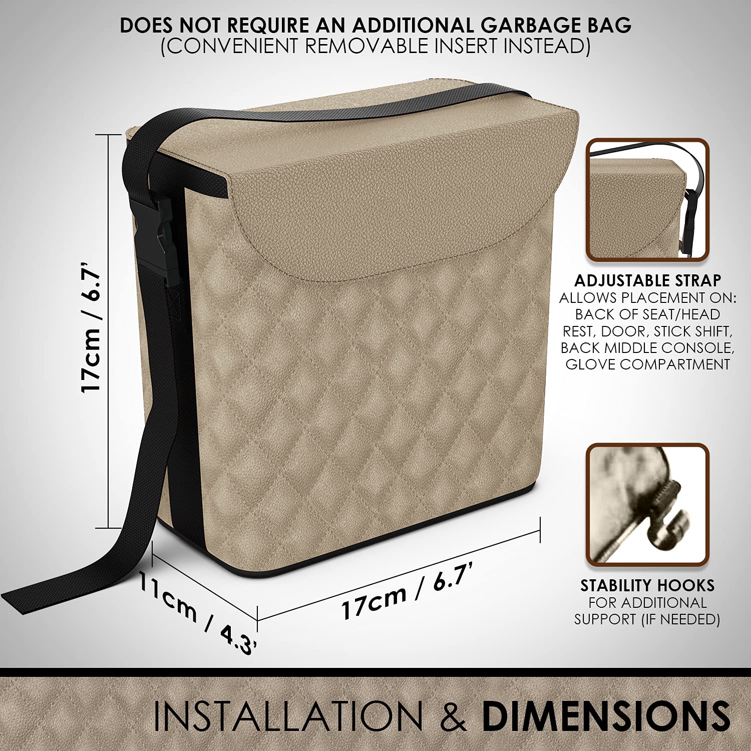 Premium Leather Car Trash Can with Matching Tissue Box Holder - Waterproof & Washable Car Garbage Bag for SUV, Sedan, Road Trips & Office Use