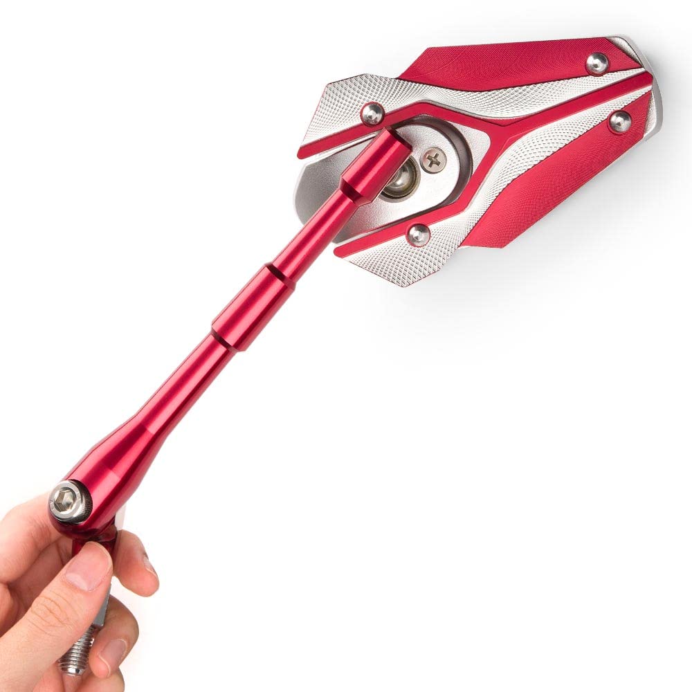 KiWAV Magazi Viper Red Motorcycle Mirrors - Compatible with BMW 1.5 Pitch 10mm Thread - Universal Fit for Cruiser, Sport & Touring Bikes - Enhances Safety & Style on Road Trips & Daily Commutes