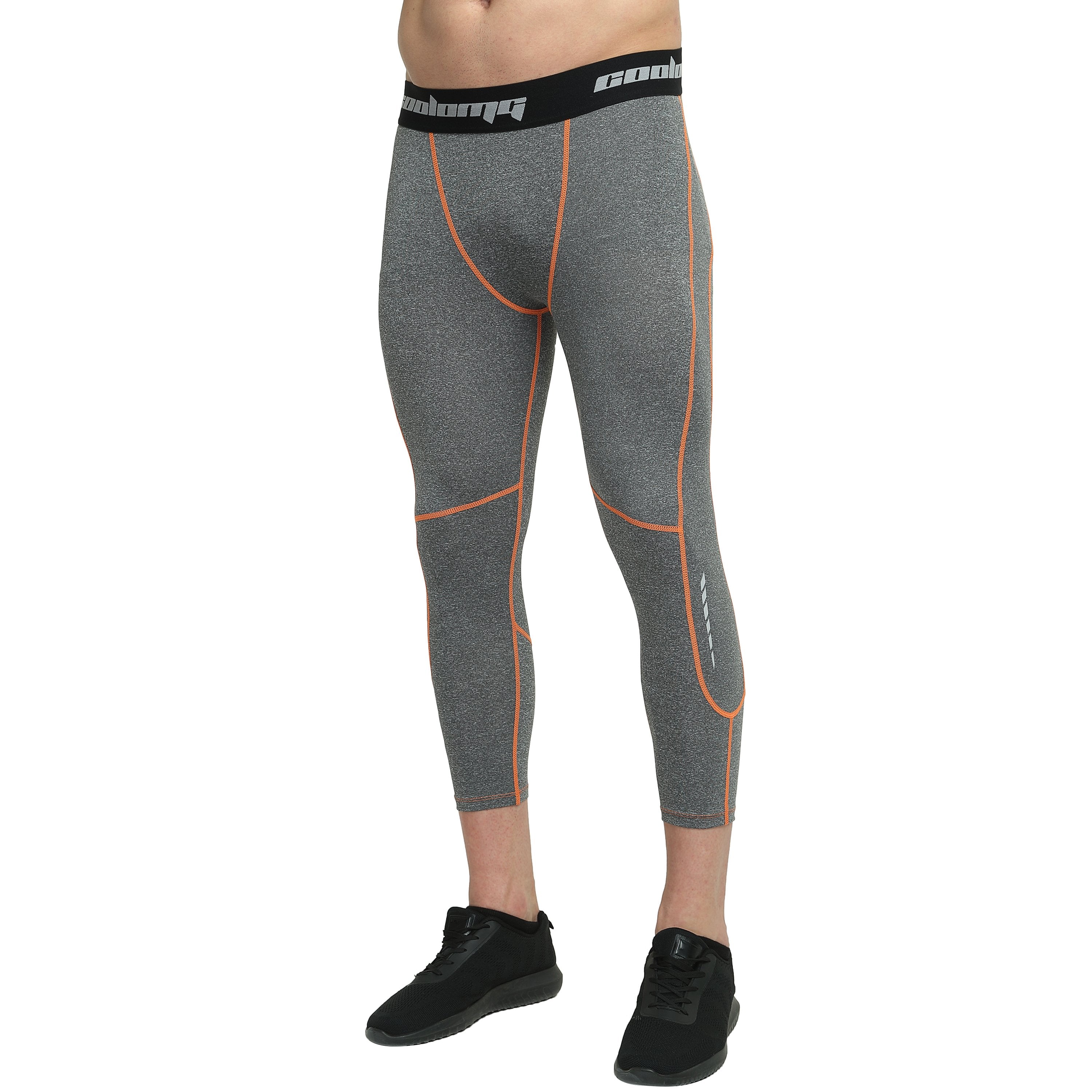 Gray 3/4 Tights Pants for Youth & Men - Athletic Compression Leggings for Running, Workout & Sports - Comfortable Stretchable Activewear for Gym & Training
