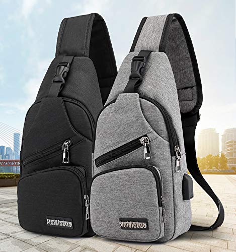 Men's Urban Travel Shoulder Backpack - Oxford Small Crossbody Sling Bag with USB Charging Port for Outdoor, Commuting & Daily Use - Black