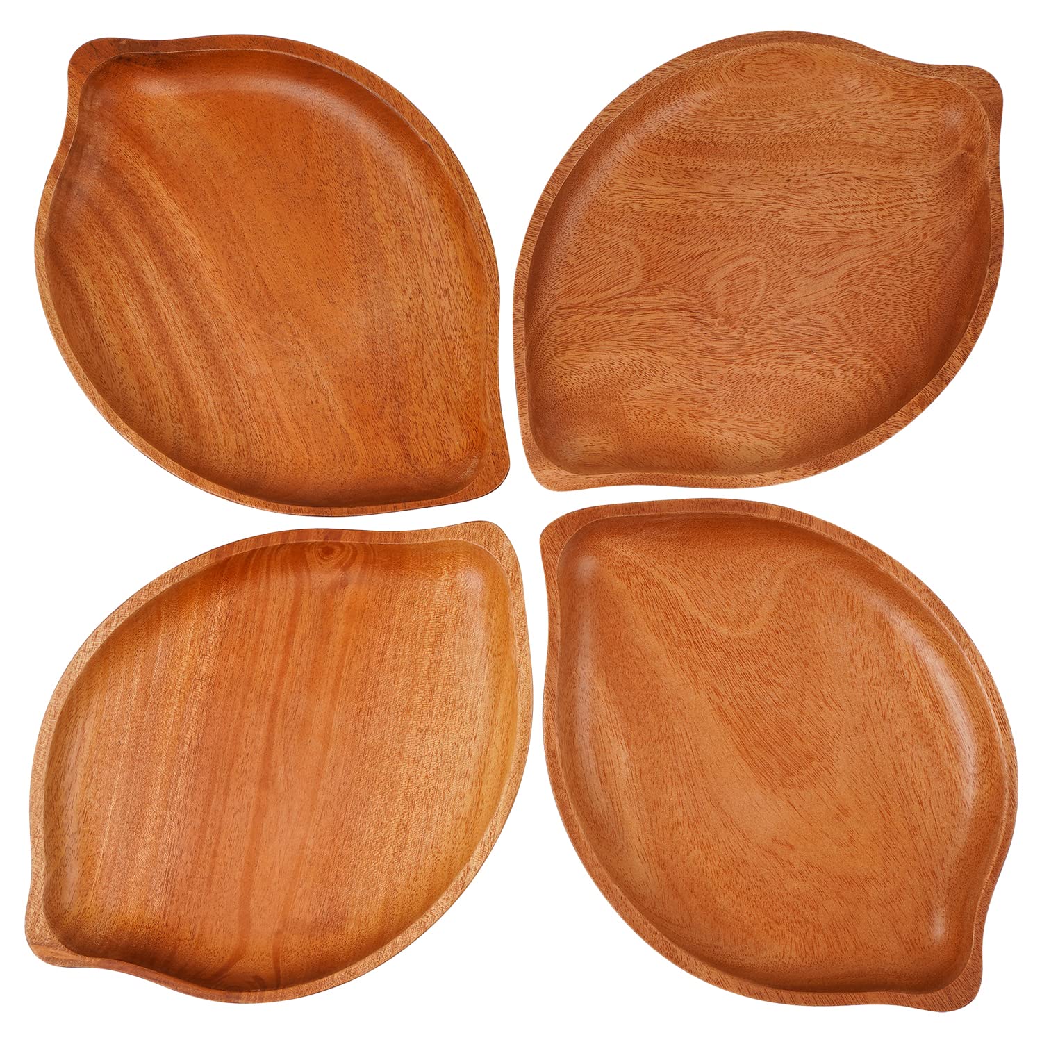 Premium Unbreakable Leaf-Shaped Wooden Plates Set of 4 - Khaya Wood Appetizer & Dessert Plates (9.4