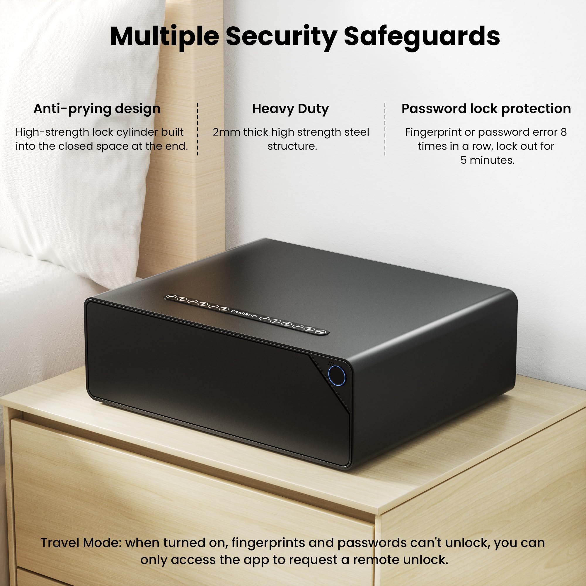 Biometric Gun Safe for 2-4 Pistols - Quick Access Handgun Safe with Fingerprint, Keypad, Key & App Control | Smart Pistol Safe for Nightstand, Bedside, Home & Office Security (Black) - Perfect for Home Defense & Firearm Storage
