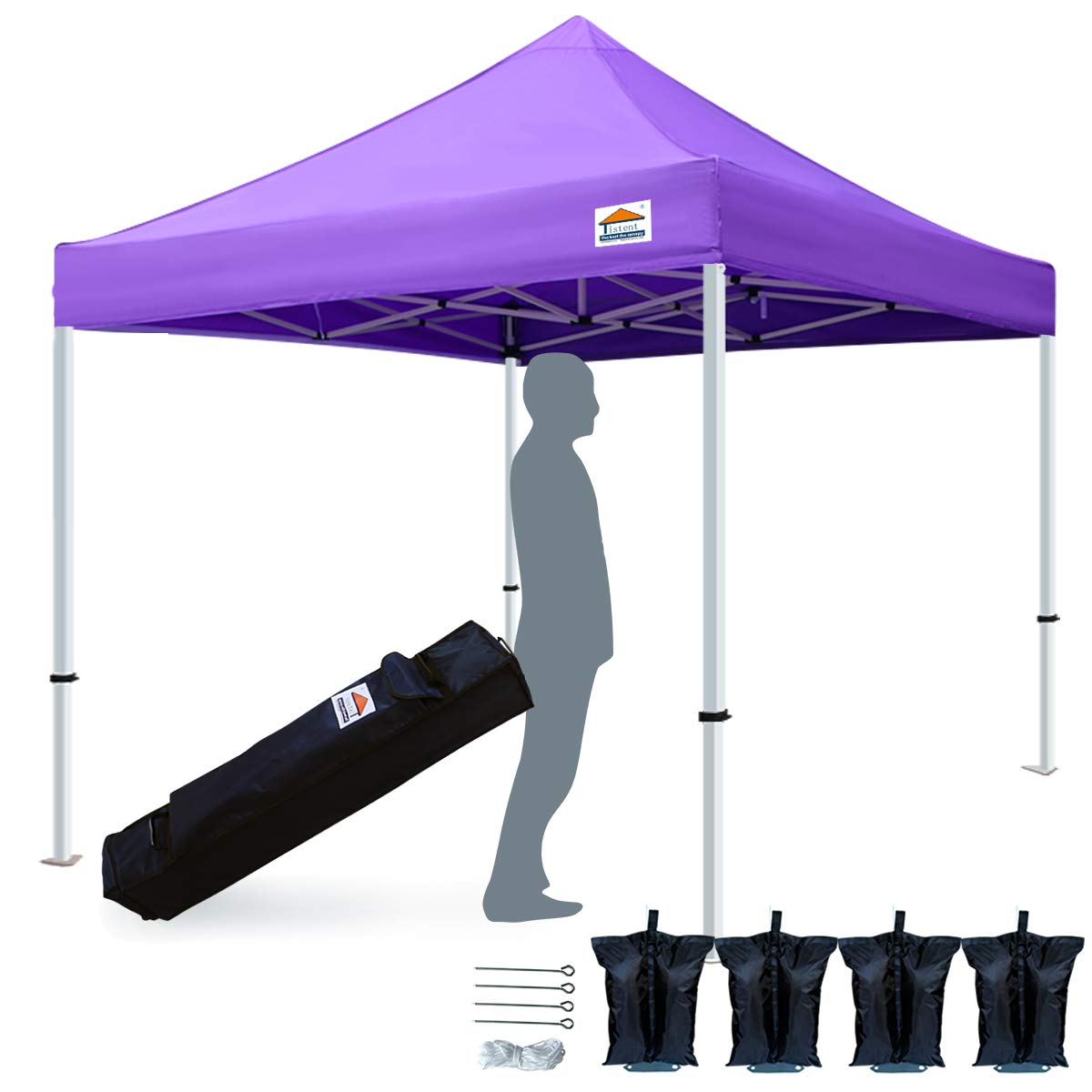 10'x10' Heavy Duty Pop Up Canopy Tent - Commercial Instant Shelter with Carrying Bag & 4 Sand Bags (Purple) - Perfect for Outdoor Events, Farmers Markets, Beach Parties and Camping