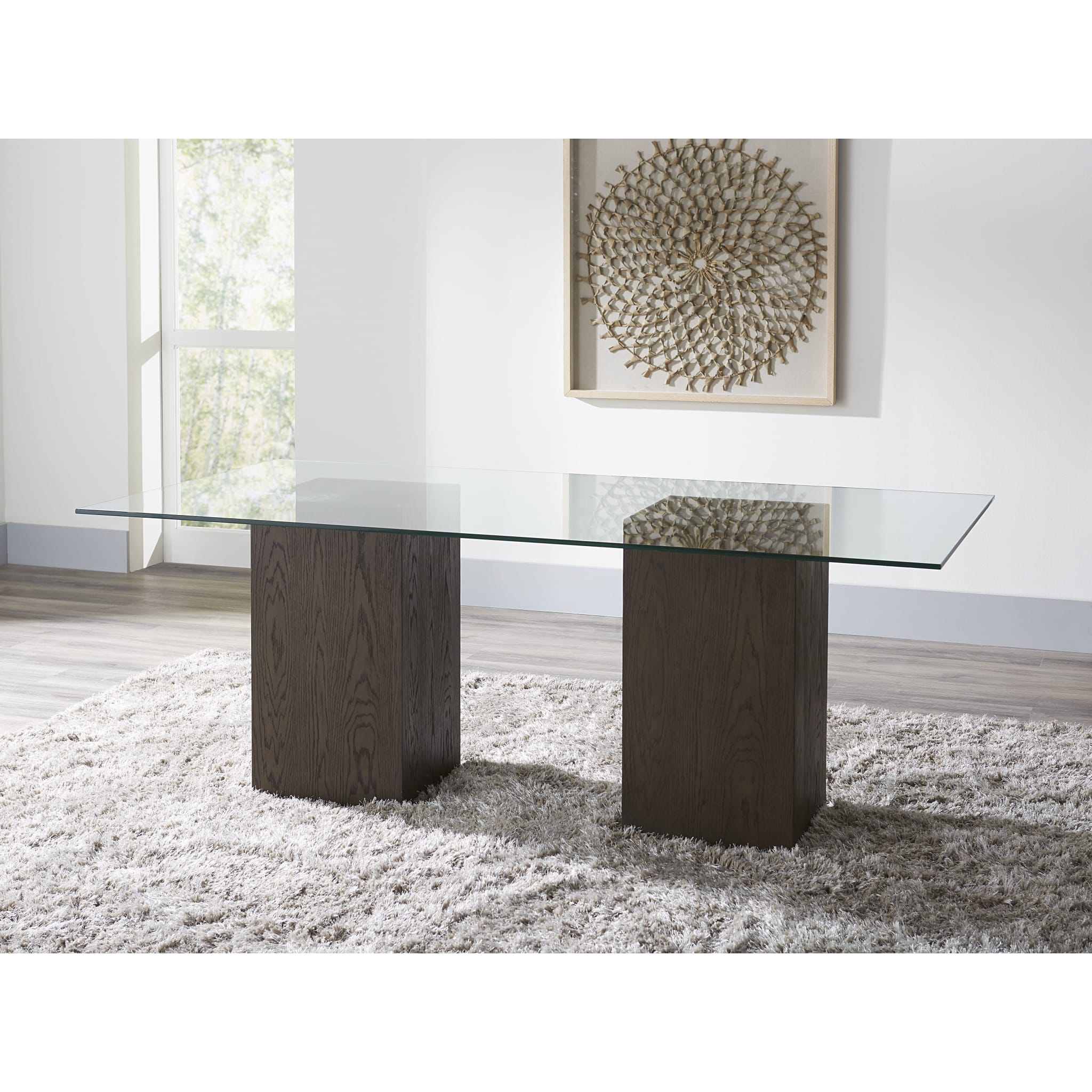 French Roast Modesto Rectangular Glass Top Dining Table - Modern Kitchen & Dining Room Furniture for Family Gatherings & Dinner Parties