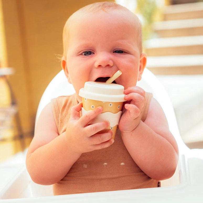Yellow Daisy Babyccino Cup 120ml - BPA-Free Ceramic Mug for Toddlers & Kids - Perfect for Milk, Hot Chocolate & Babyccino at Home or Cafe