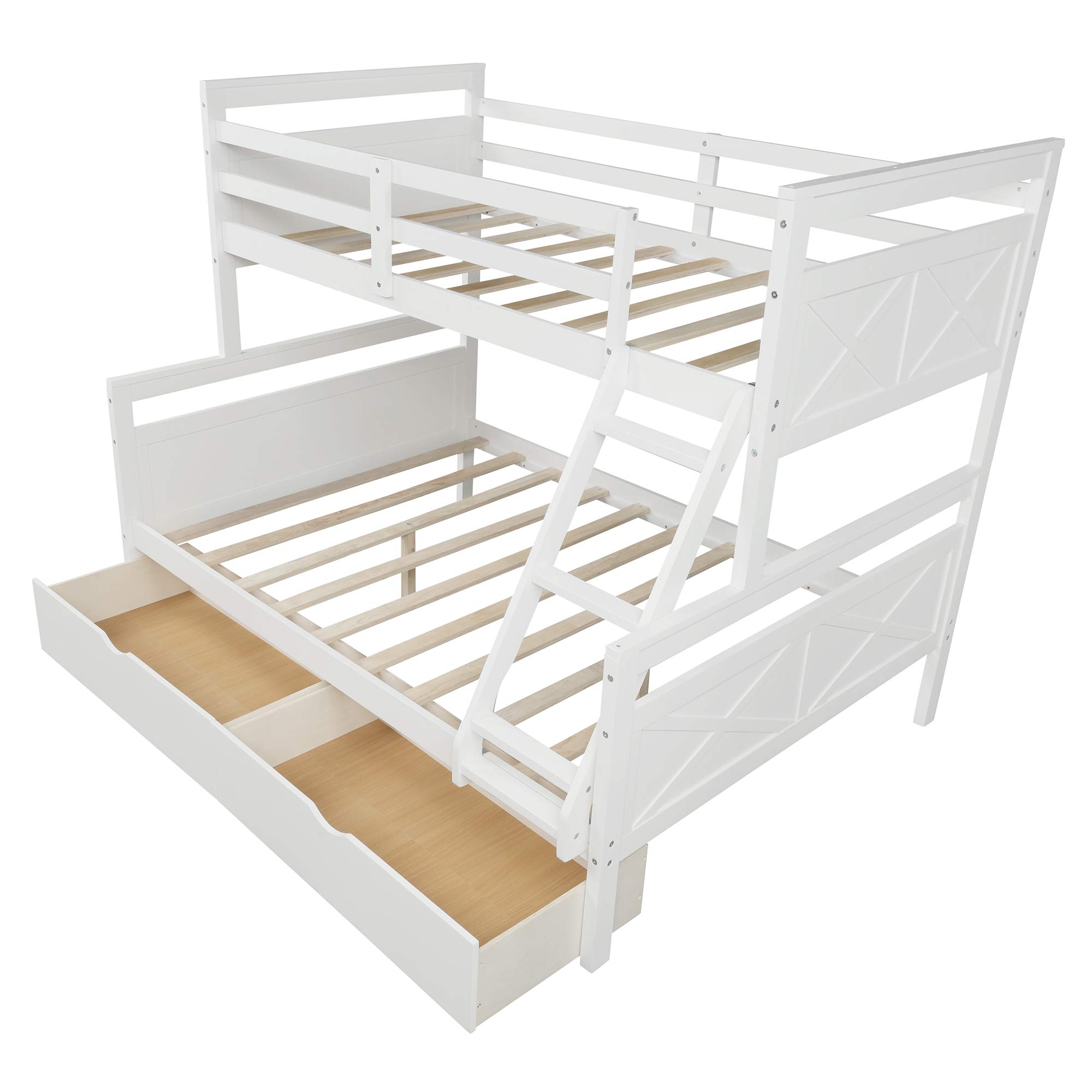 P PURLOVE Twin Over Full Bunk Bed with Storage Drawers & Ladder - Convertible Wooden Bunk Bed Frame for Kids, Teens & Guest Rooms - Space-Saving Solution for Small Bedrooms, Dorms & Vacation Homes