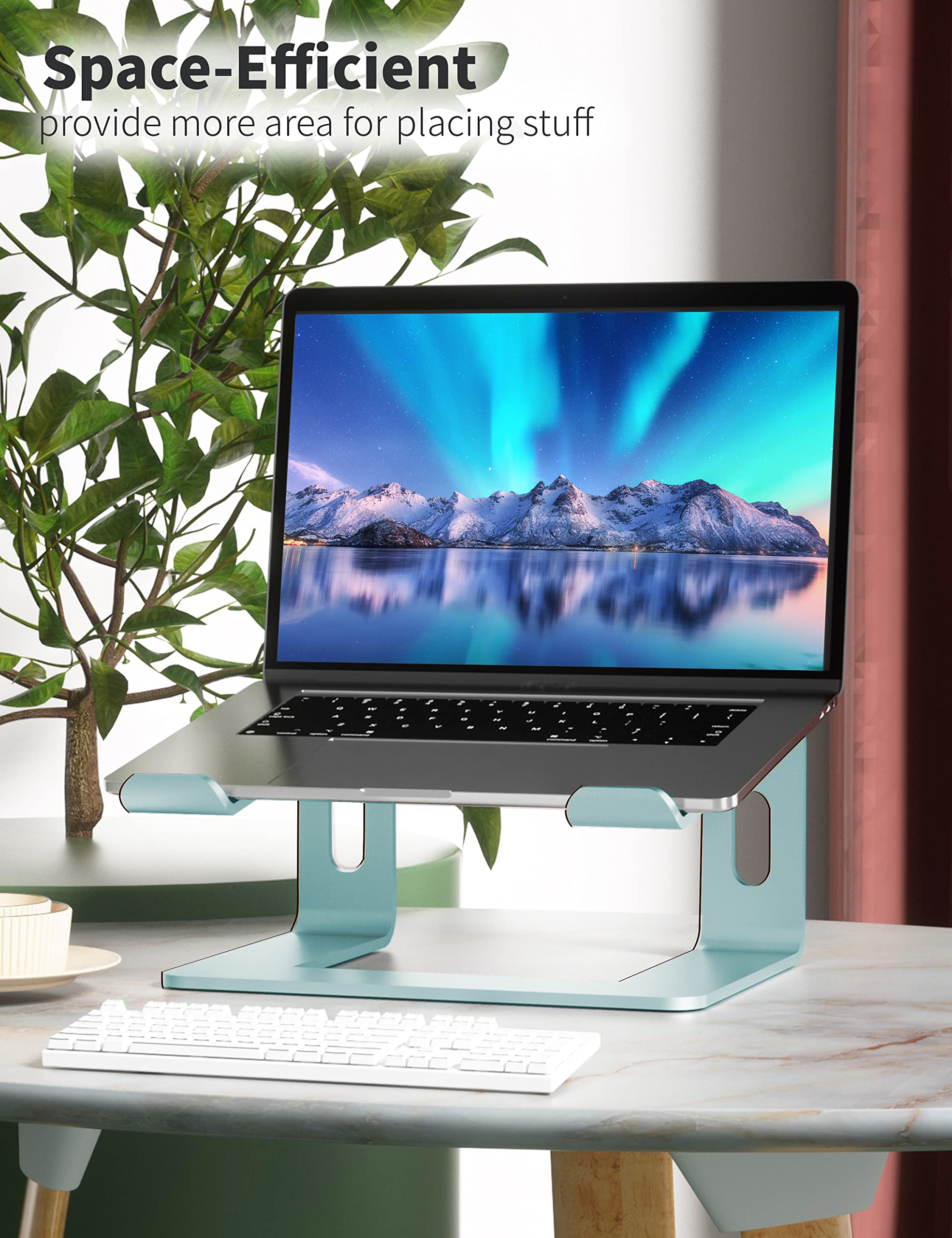 SOUNDANCE Aluminum Laptop Stand for Desk - Ergonomic Computer Riser Holder Compatible with MacBook, Dell, HP (10-15.6 Inch) - Adjustable Notebook Elevator for Home Office & Workspace (Aquamarine)