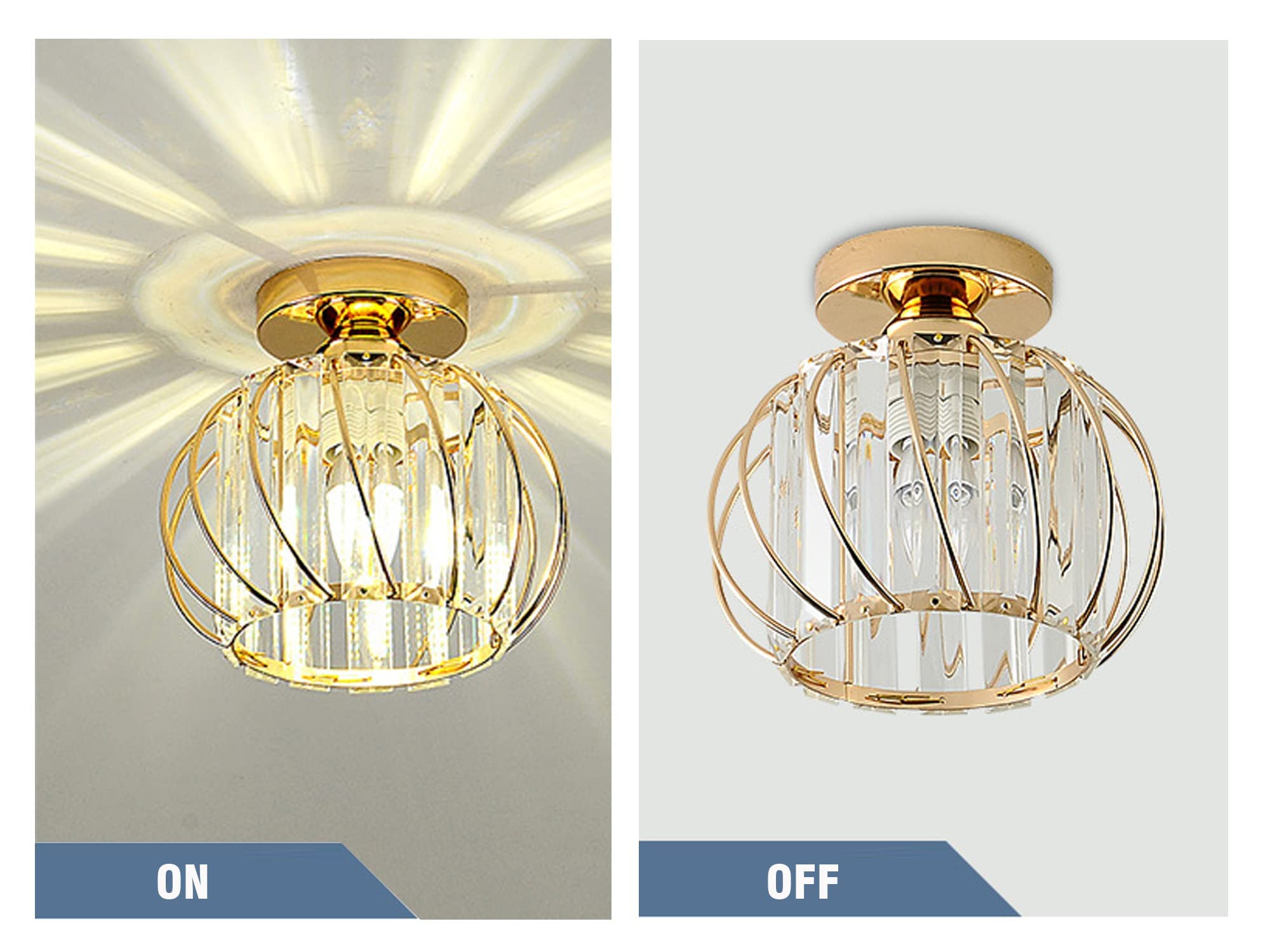 Mini Crystal Chandelier Ceiling Light - Gold Semi-Flush Mount Lighting Fixture for Hallway, Entryway, Kitchen, Dining Room & Bedroom | Elegant Home Decor & Wedding Venue Lighting