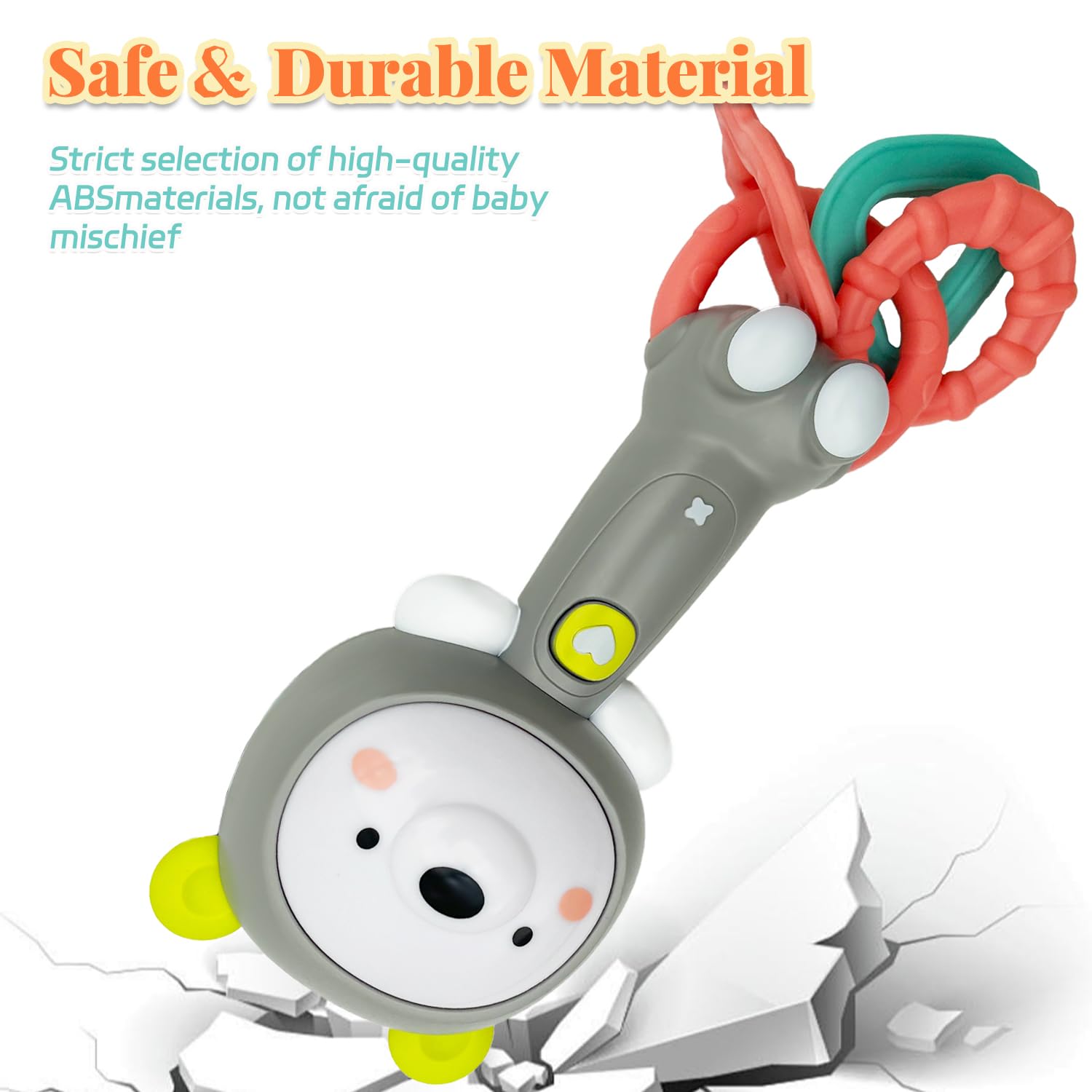 **Baby Music Rattle & Teething Toy for Infants 6-18 Months - Light-Up Chew Sensory Toy for Boys & Girls - Perfect Baby Shower Gift (Grizzlies) - Great for Soothing, Playtime & Early Development**