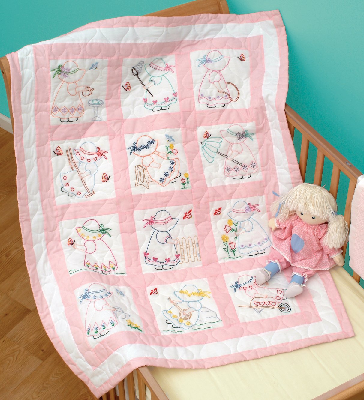 Jack Dempsey Needle Art Girls 9-Inch Nursery Quilt Blocks - Handmade Patchwork for Baby Room Decor & Nursery Bedding