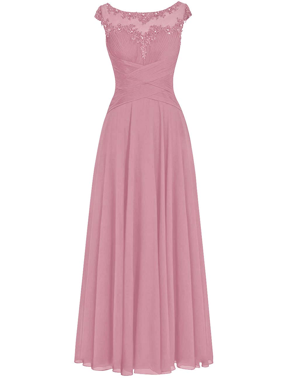 Elegant Long Chiffon Mother of The Bride Dress & Bridesmaid Gown in Rose Pink - Perfect for Weddings, Formal Events & Special Occasions
