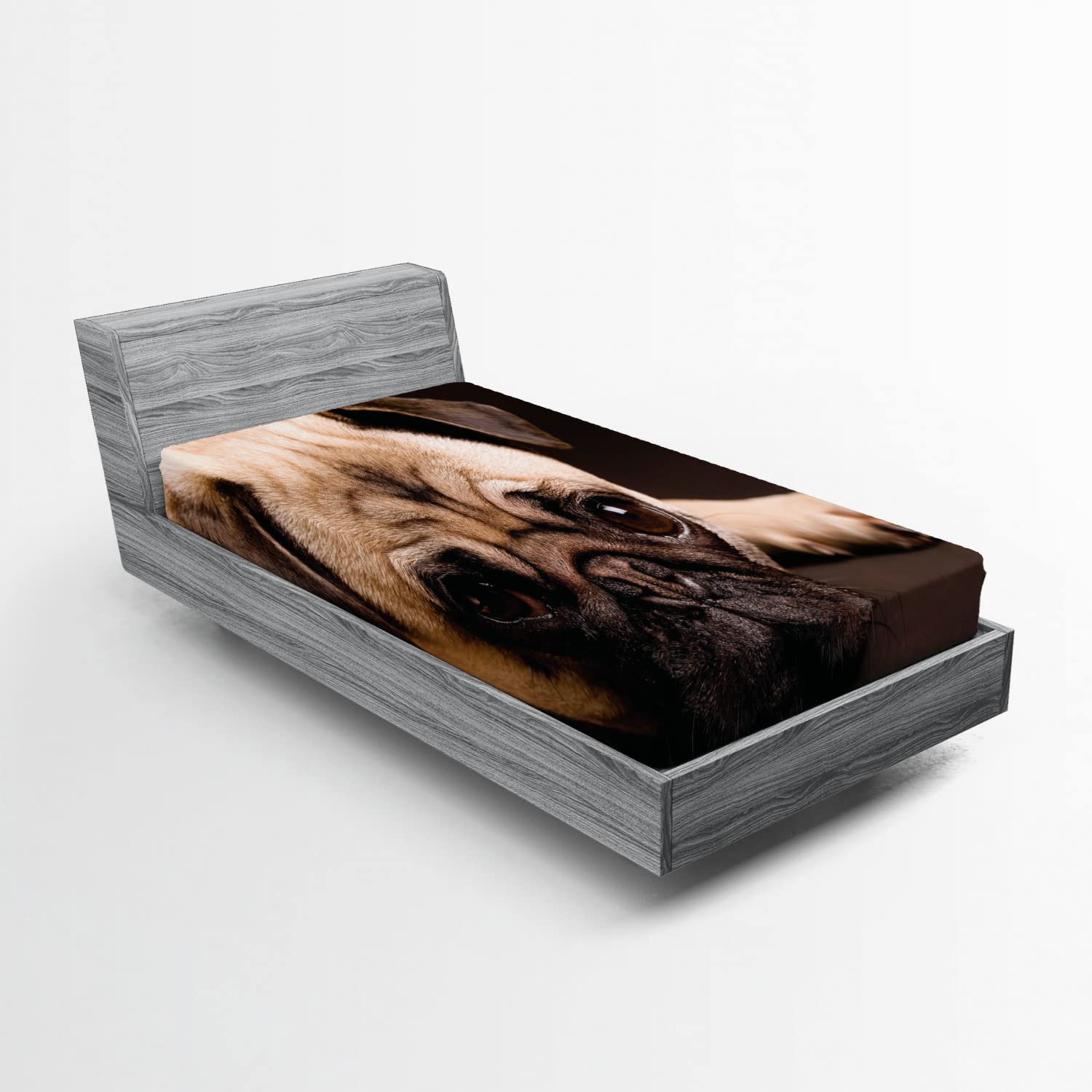 Ambesonne Pug Fitted Sheet - Twin Size Pet Dog Bed Cover for Comfortable Sleep