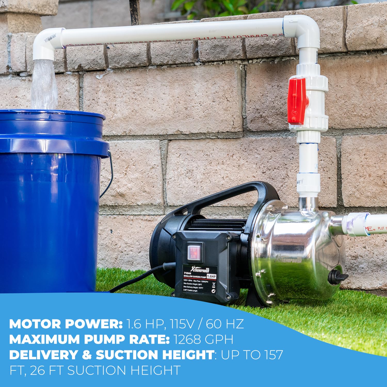 XtremepowerUS 1.6HP Portable Water Transfer Pump - 1268GPH High Flow Shallow Well Pump for Garden, Lawn, Farm Irrigation | Booster Sprinkler System & Water Removal | Ideal for Home, Agriculture & Outdoor Use