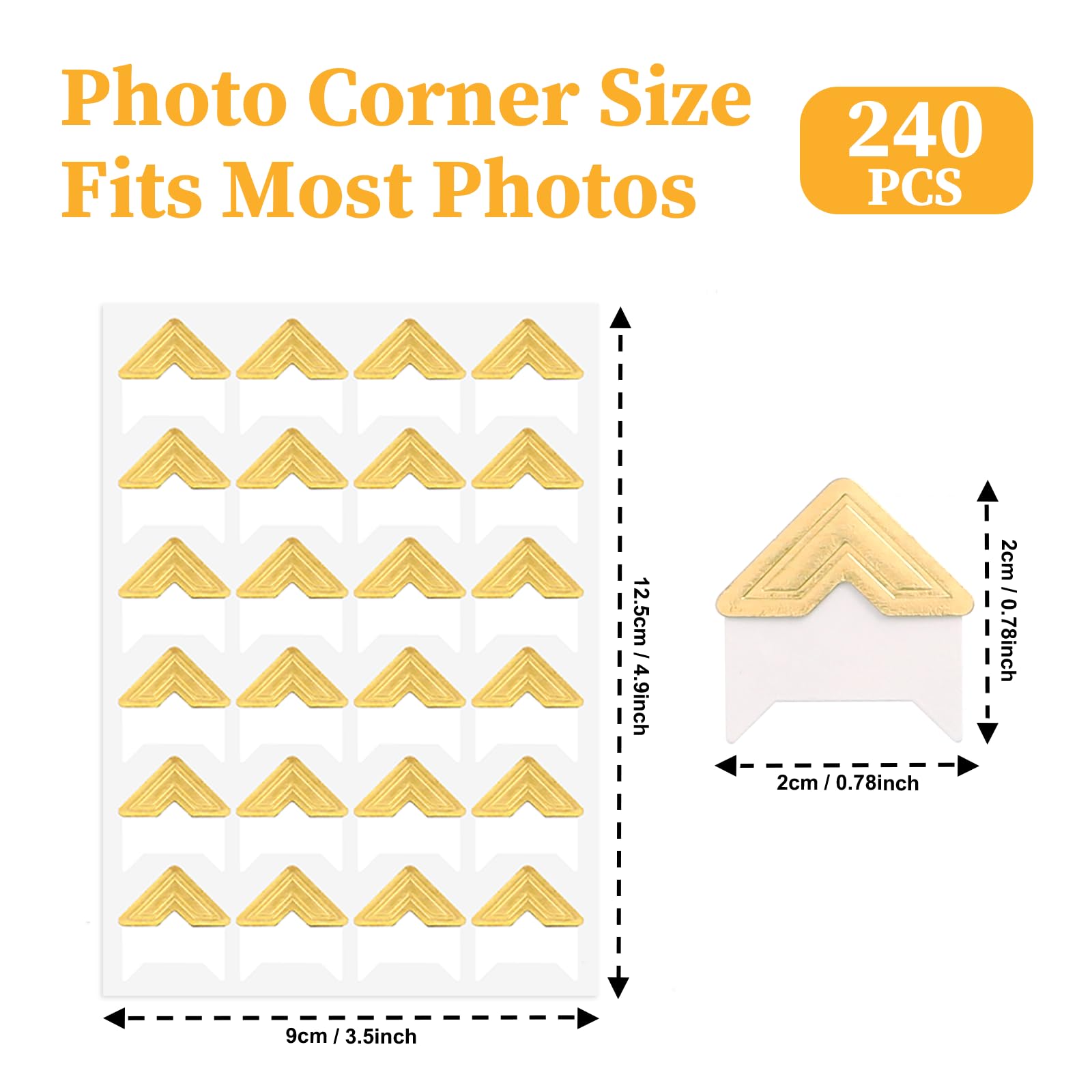 240 Pcs White Gold Self-Adhesive Photo Corner Stickers - Acid-Free Scrapbooking Supplies for Photo Albums, Picture Frames, Memory Books & Journals | Perfect for Archiving, Crafting & DIY Projects
