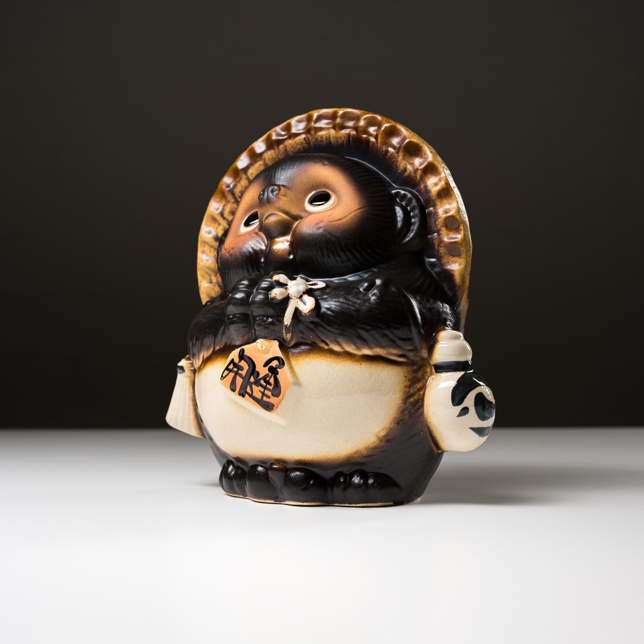 Handmade Shigaraki Ware Lucky Raccoon Ornament - 21.5cm Traditional Japanese Ceramic Tanuki Statue for Home Decor, Office Feng Shui & Japanese Garden Accent