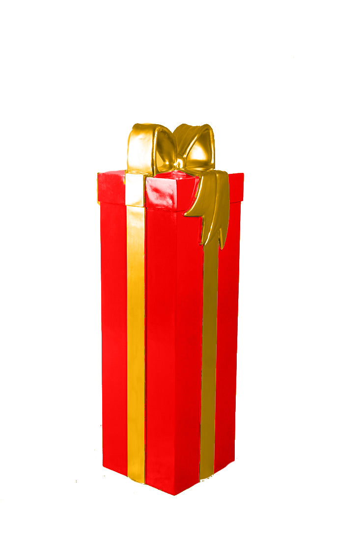 4' Red Gift Box with Gold Ribbon and Bow - Elegant Holiday Present Wrapping for Christmas, Birthdays & Special Occasions