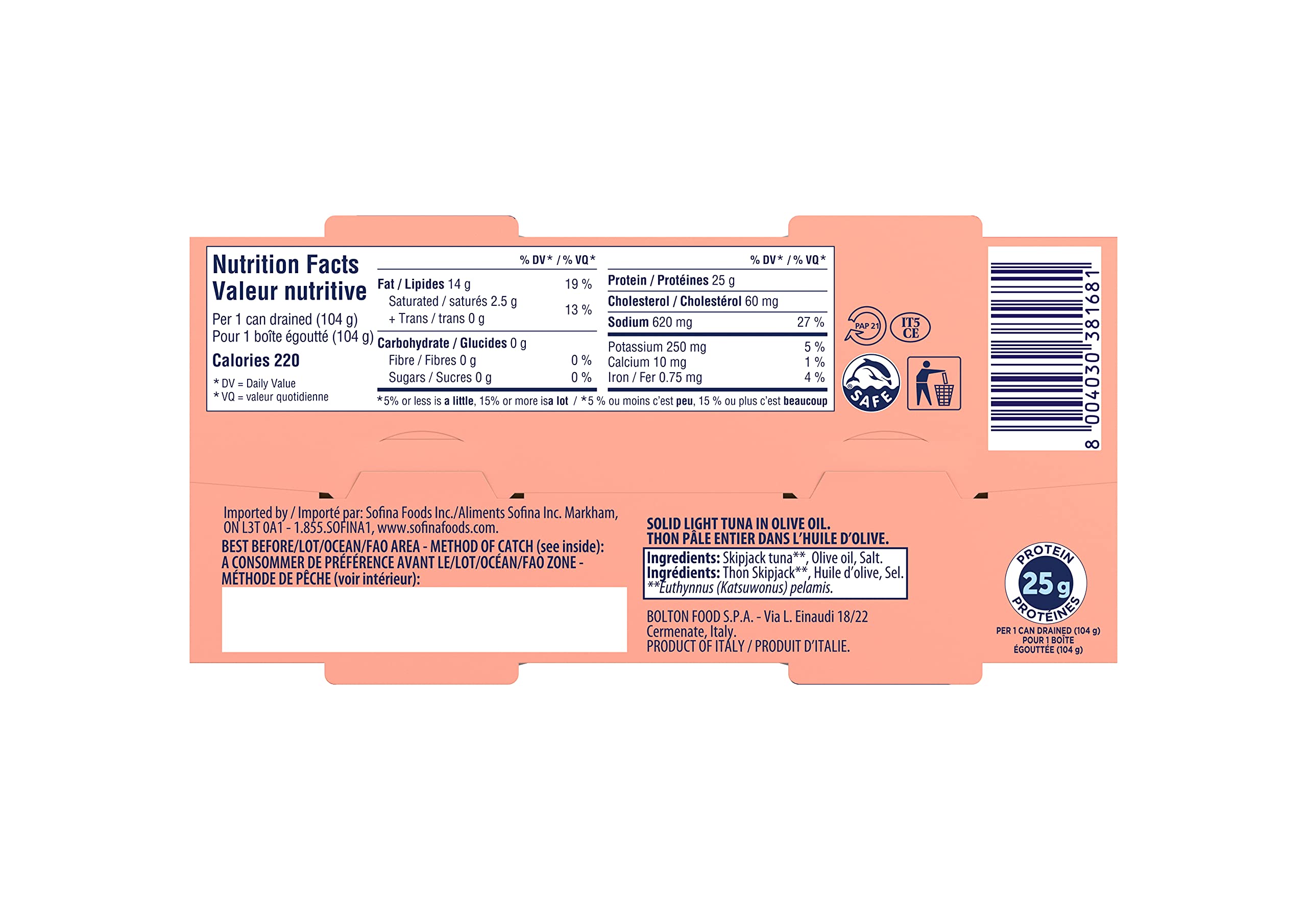 Rio Mare Solid Light Tuna in Olive Oil - High Protein Canned Tuna, 160g (2-Pack) | Perfect for Salads, Sandwiches & Quick Meals