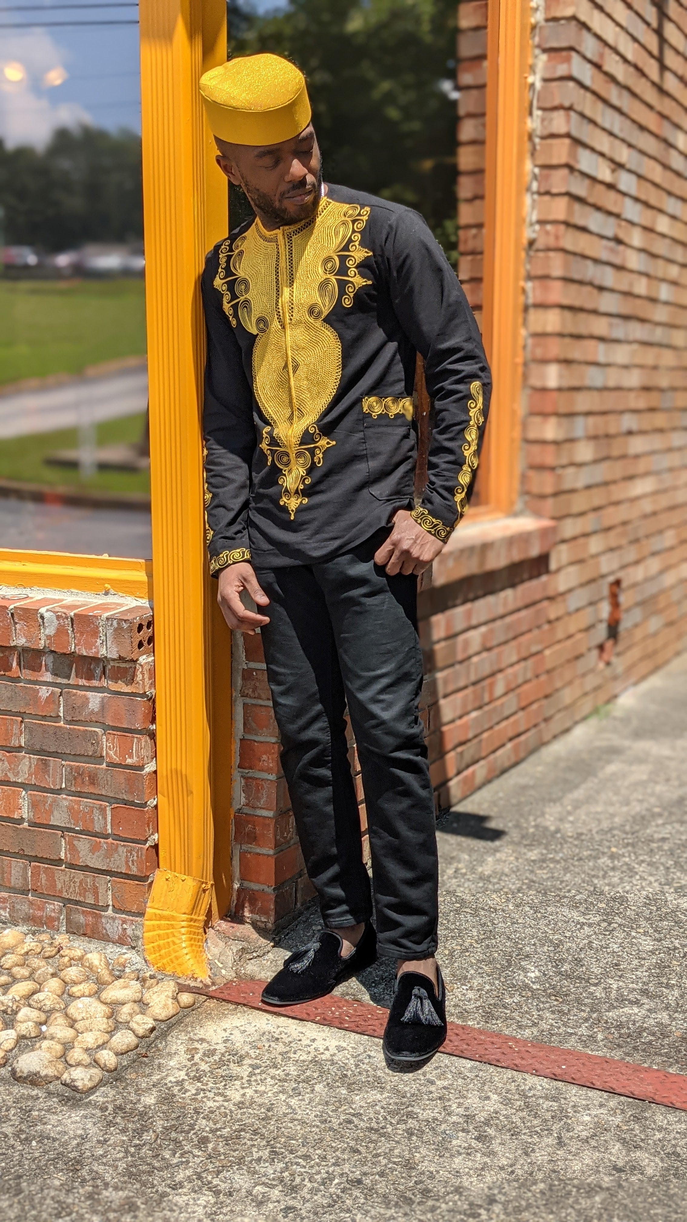 Lavelle Black and Gold Embroidered African Dashiki Shirt for Men | Traditional African Wear | Perfect for Cultural Events, Weddings & Festivals