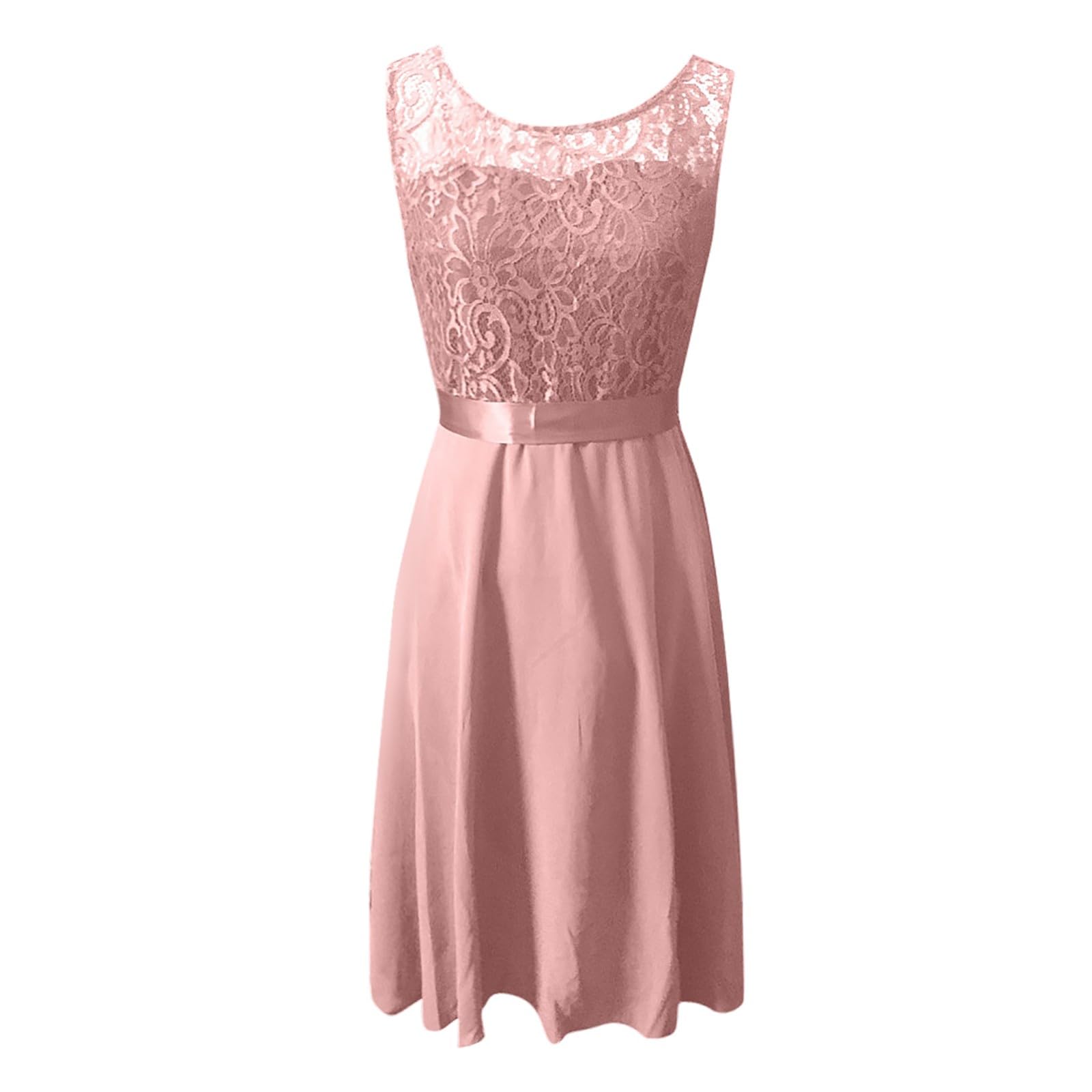 CUPSHER Women's Summer Chiffon Dress - Crew Neck Sleeveless A-Line Casual Lace Dress for Petite Plus Size 3XL, Perfect for Beach Vacation, Wedding Guest, and Party Outfits