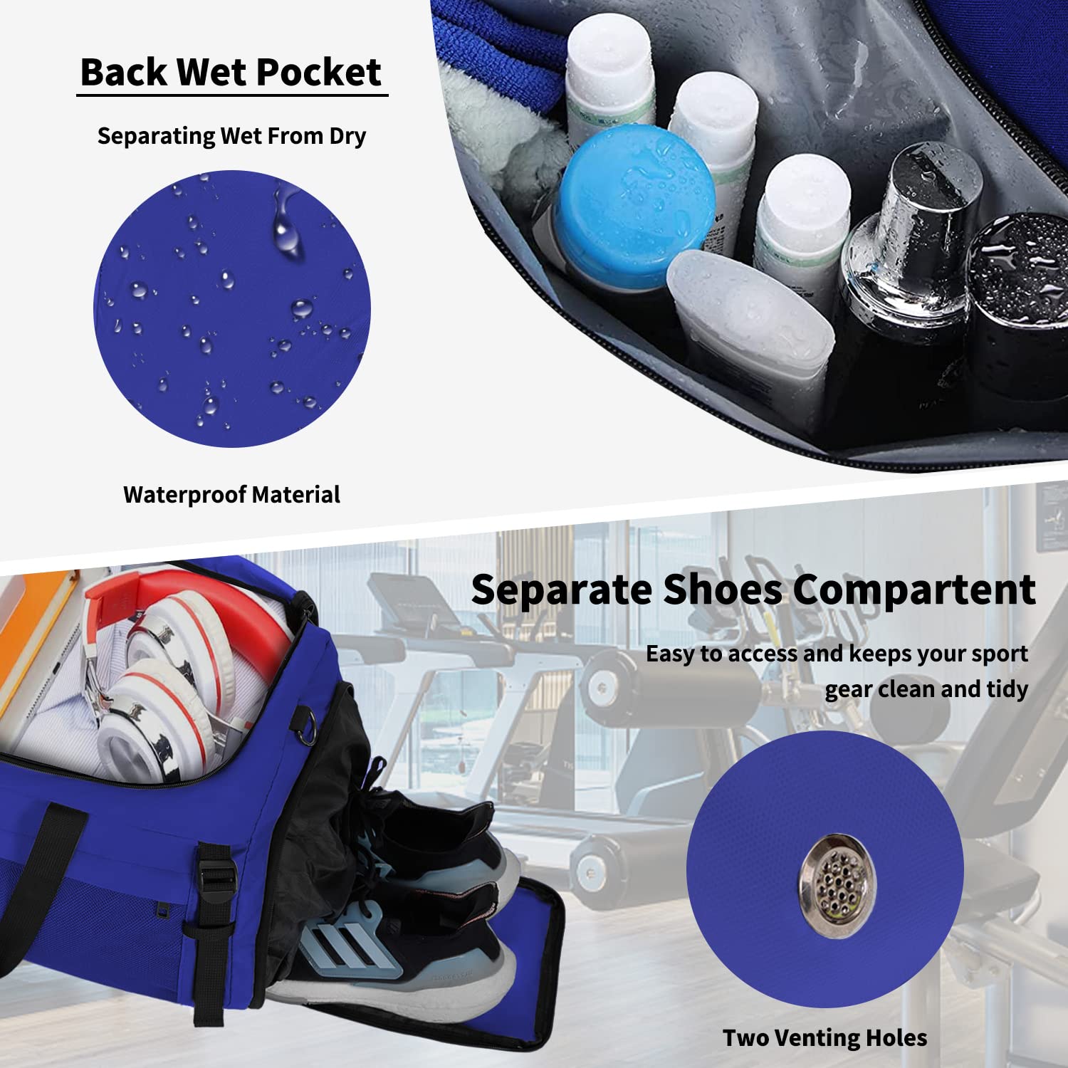 Eackrola 65L Large Sports Gym Bag for Men & Women - Lightweight Travel Duffel Bag with Wet Pocket & Shoe Compartment - Perfect for Gym, Travel, Sports & Weekend Getaways