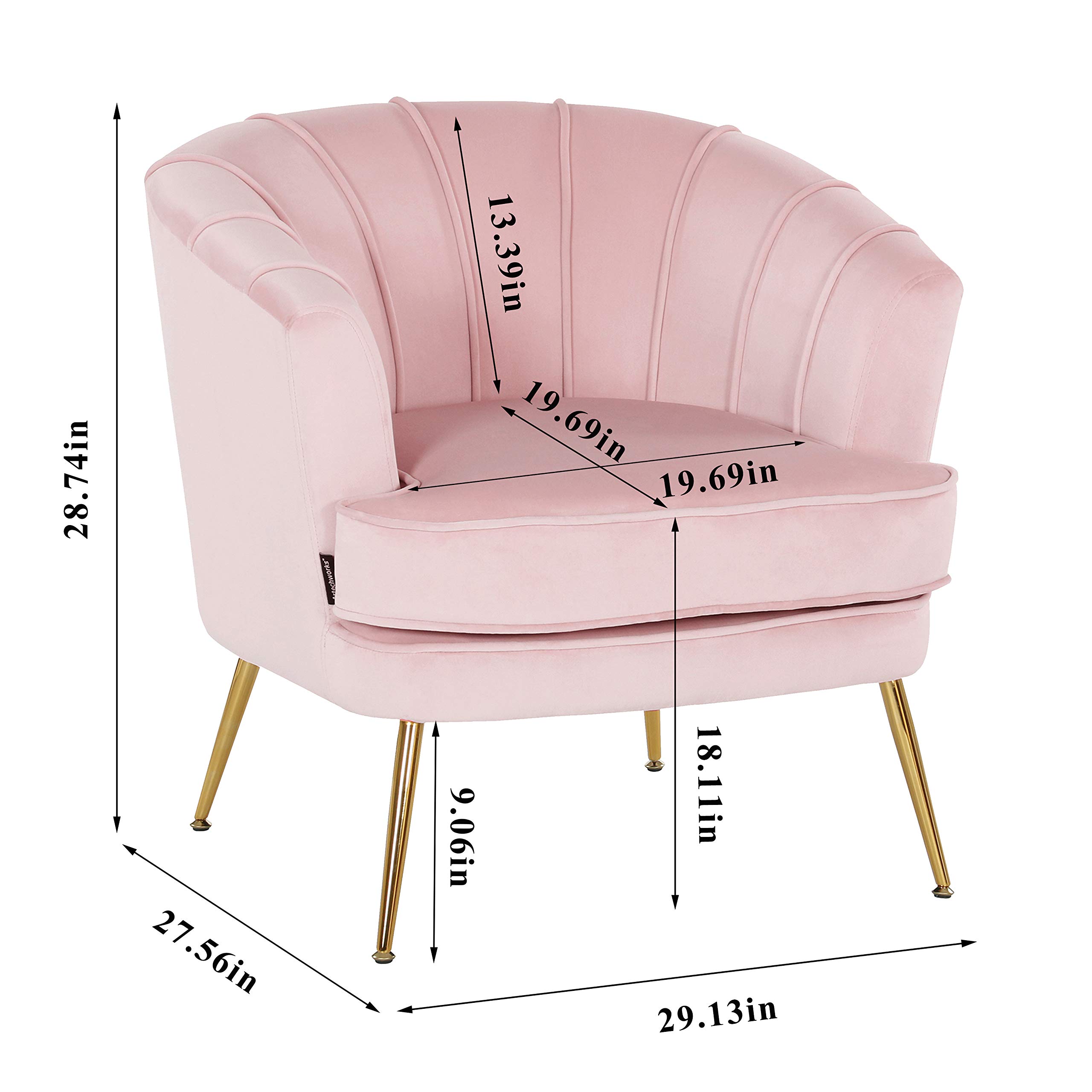 Velvet Barrel Chair with Golden Legs - Pink Tufted Accent Armchair for Living Room & Bedroom Decor